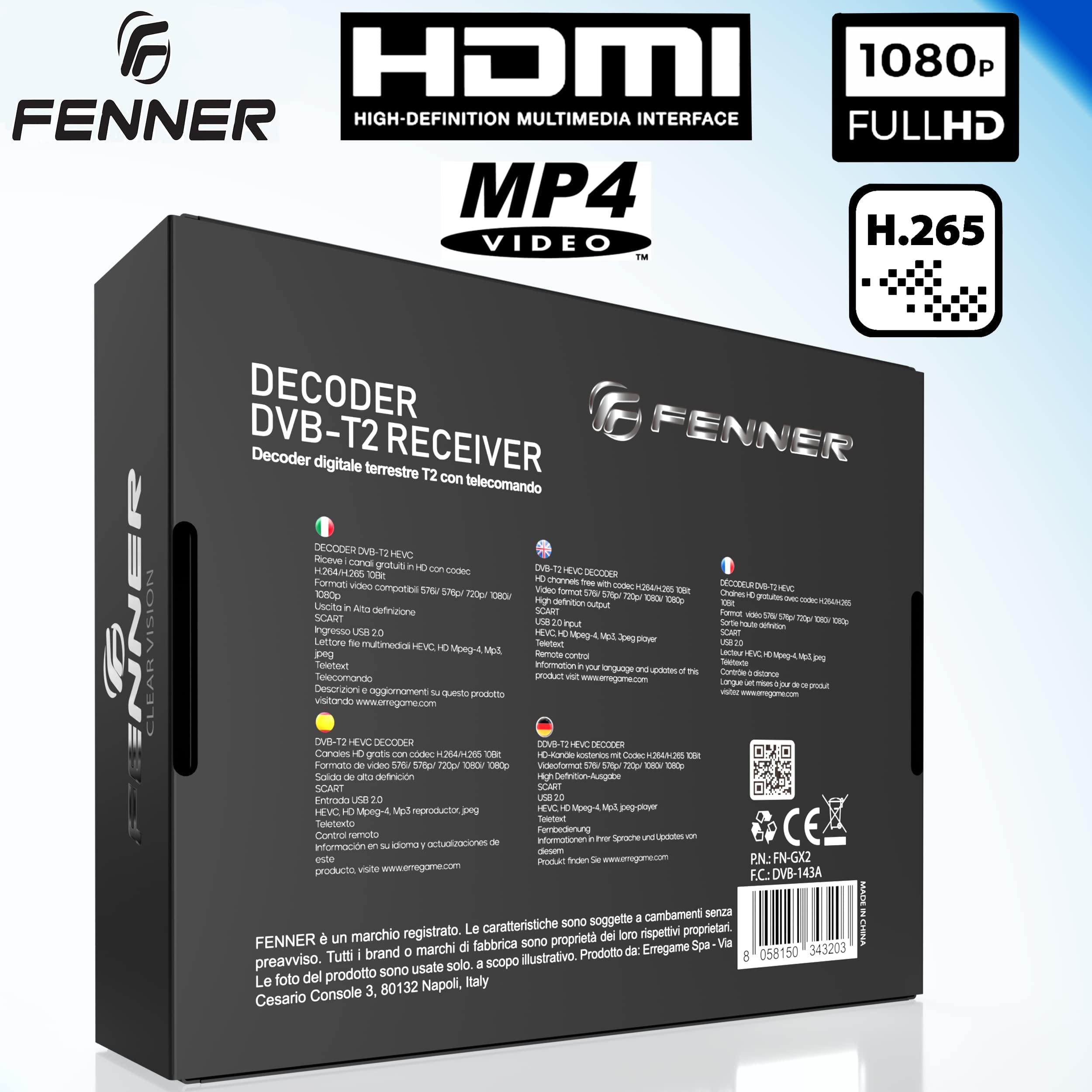 Decoder DVB-T2 HD 1080p SINTONIZZAZIONE AUTOMATICA HDMI HEVC Main 10 Bit H265 DOLBY-DIGITAL+ (aggiornamento disponibile "Manuale di installazione (PDF)" IL DECODER NON REGISTRA