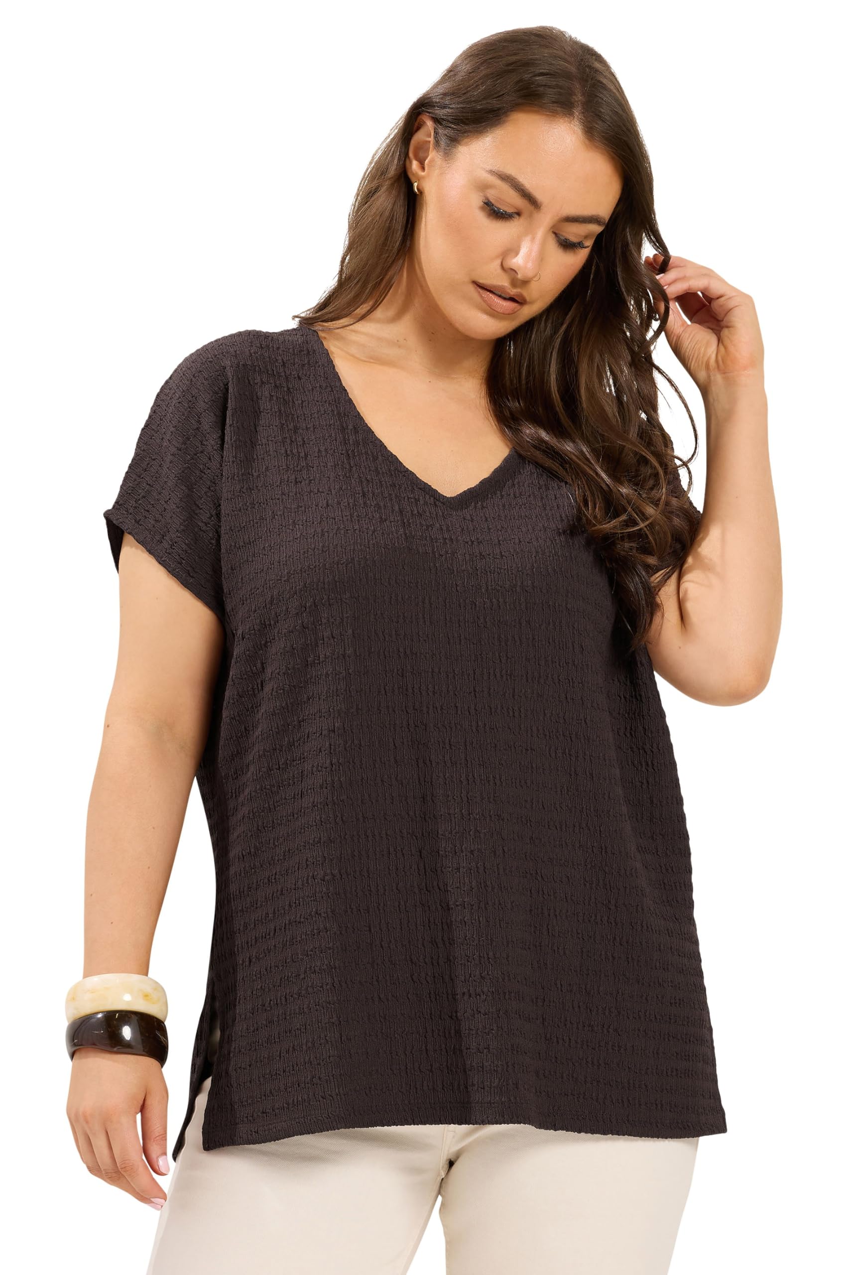 Yours Women's Chocolate Textured T-Shirt In | Size: 16