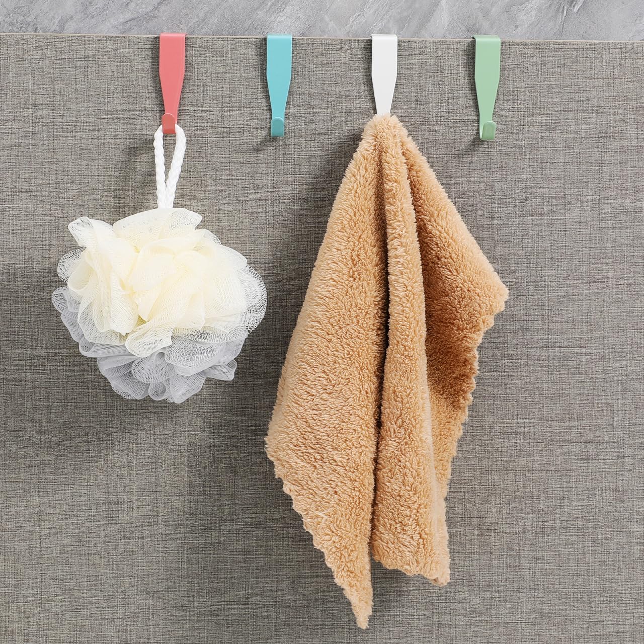 MUCKLILY 4pcs Over Door Hooks - Multi-Color Carbon Steel Cabinet Hooks for Towels, Coats, and Kitchen Storage, Space-Saving Design, 2.55 * 2.08 * 0.59inch