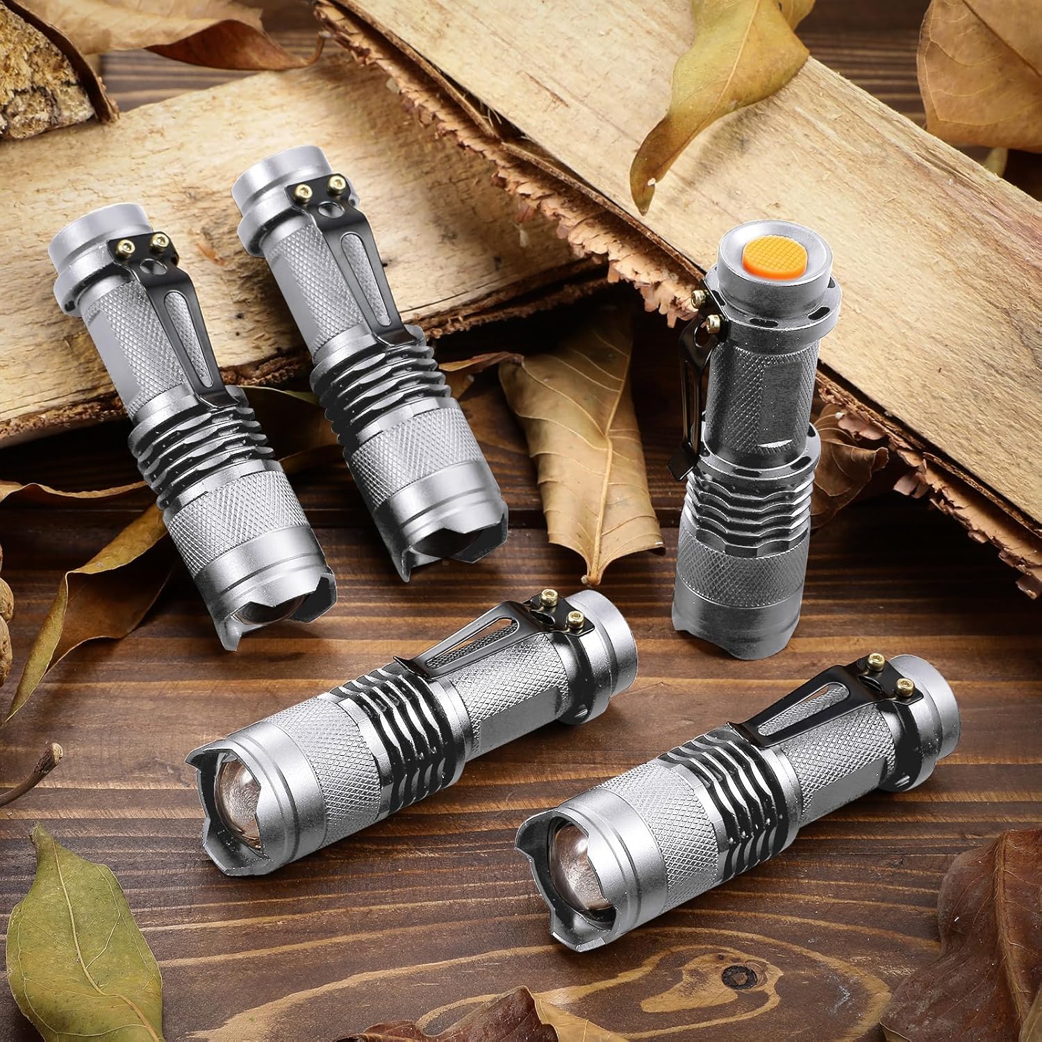 Mudder 10 Pack Mini LED Flashlight 3 Lighting Modes Small Adjustable Handheld Flashlight with Belt Clip for Camping Home Hiking Outdoor Work(Silver,White Light)