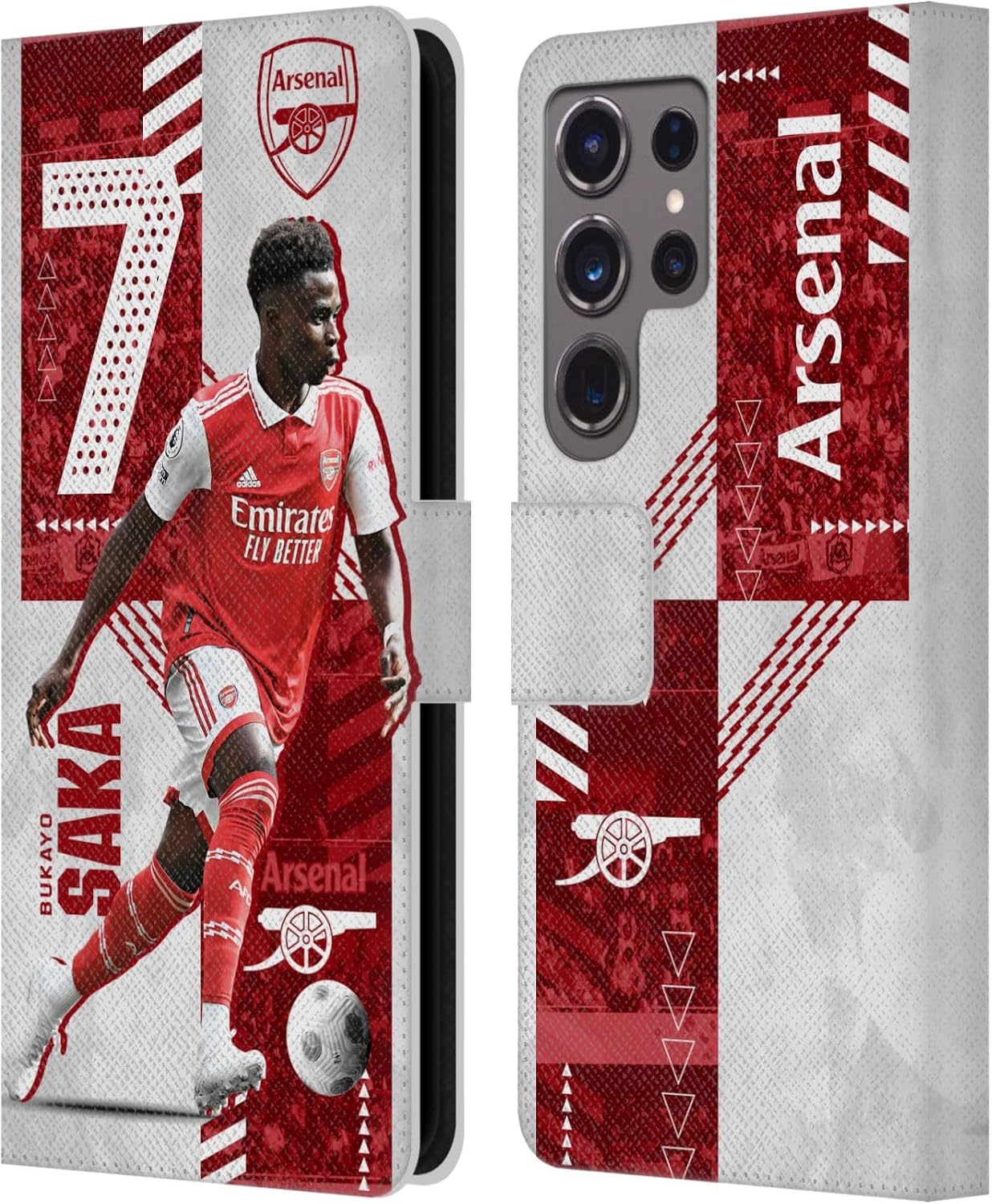 Head Case Designs Officially Licensed Arsenal FC Bukayo Saka 2022/23 First Team Leather Wallet Case Compatible with Samsung Galaxy S24 Ultra 5G