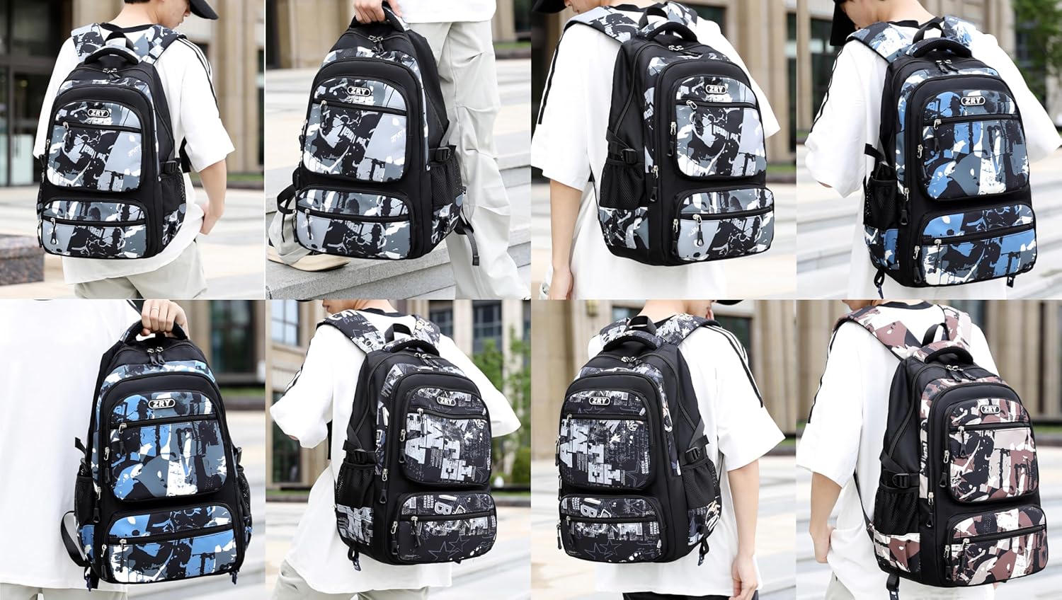 JiaYou Men Teens Middle School Graffiti Backpack High School Laptop Daypack College Bag(Black,45 Liters)