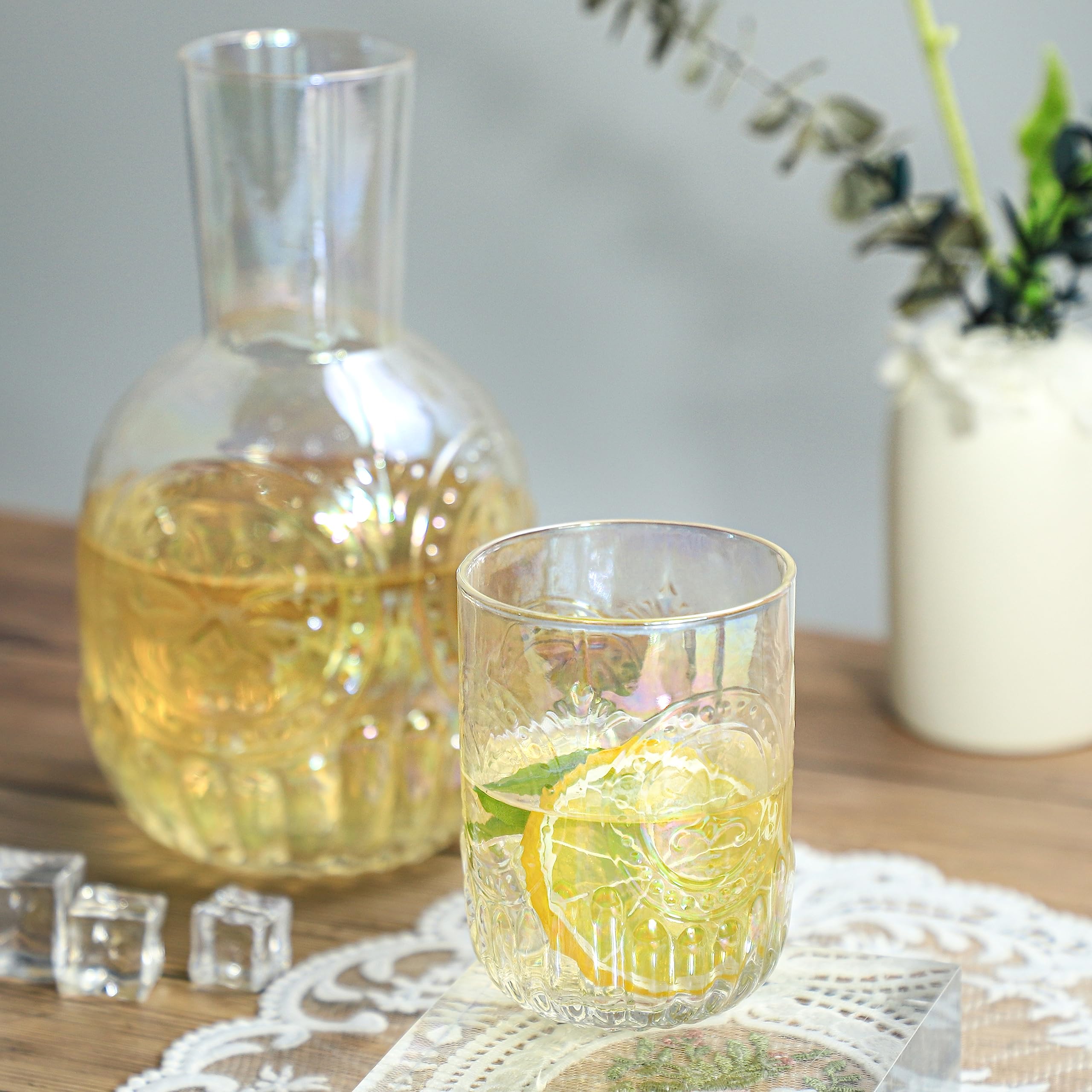 Carafe à eau rétro en verre transparent avec gobelet en verre, pichet en verre et tasse de nuit