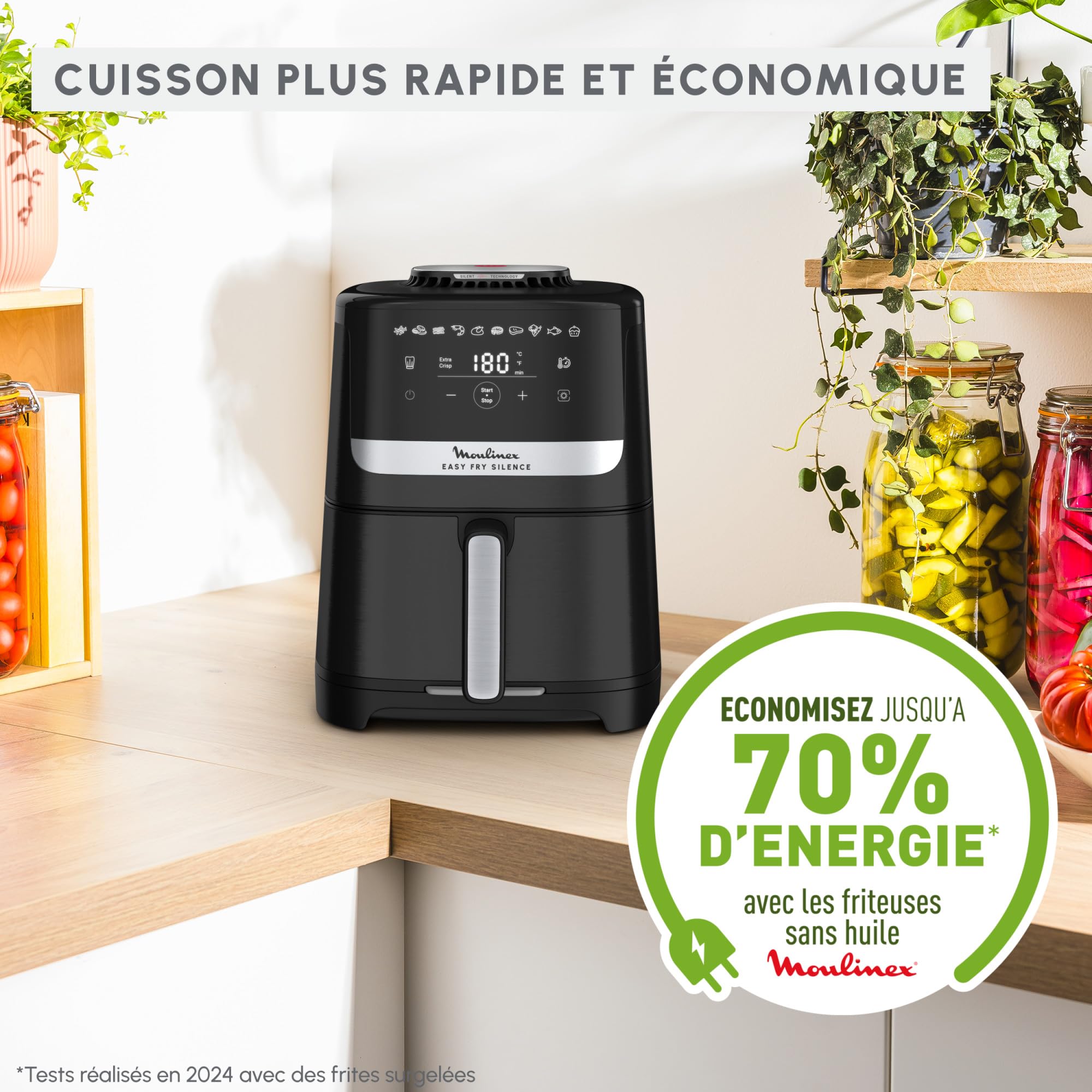 Moulinex Easy Fry Silence, air fryer, 5L, 1,5kg, Technologie Silence, Système Easy Clean & Store, Noir, EZ5528F0