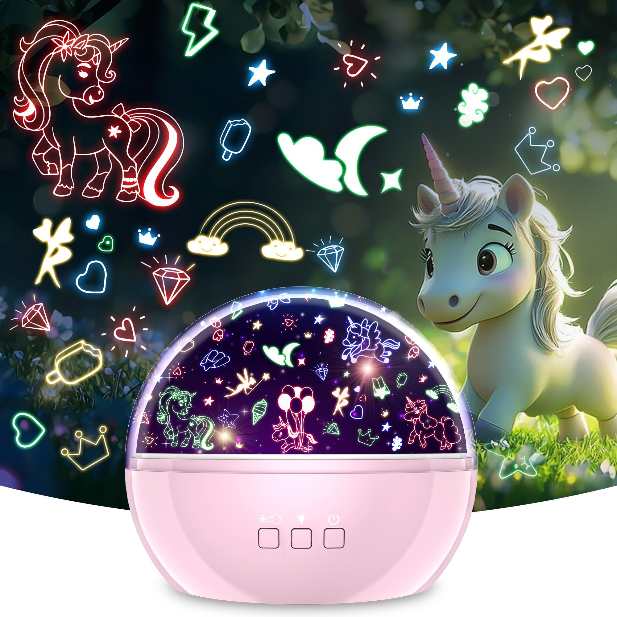 Star Projector Night Light for Kids,Baby Night Lights with Unicorn and Star Theme,360 Degree Rotation,15 Mode Color Changing,Birthday Gift Toys
