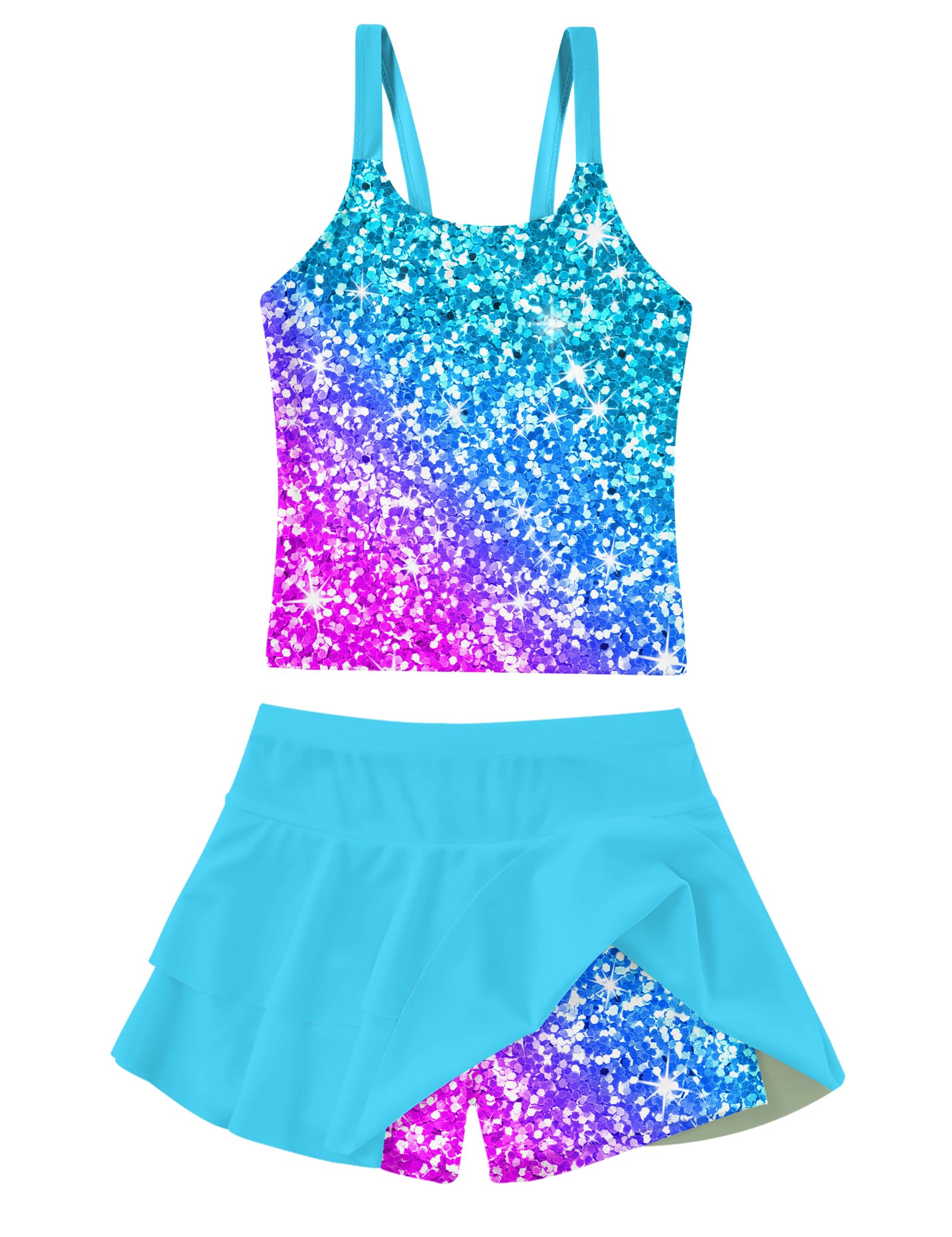 ALISISTER Girls Tankini Swimsuit Two Piece Bathing Suits Summer Beach Swimwear with Shorts for 7-12 Years