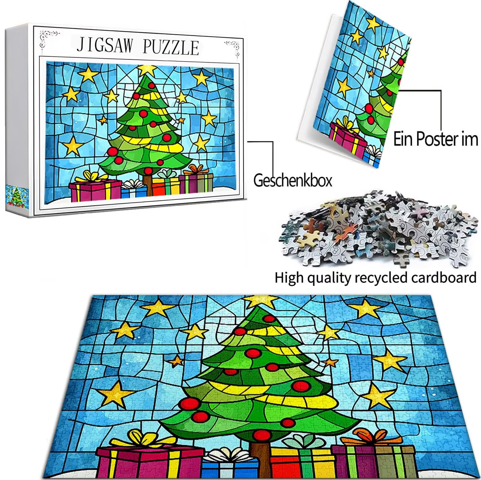 Puzzle dla dorosłych 5000 sztuk, puzzle 5000 elementów dla dorosłych, drewniana łamigłówka wymagająca gra z opakowaniem na prezent do dekoracji domu, prezenty dla kobiet mężczyzn, motyw: choinka