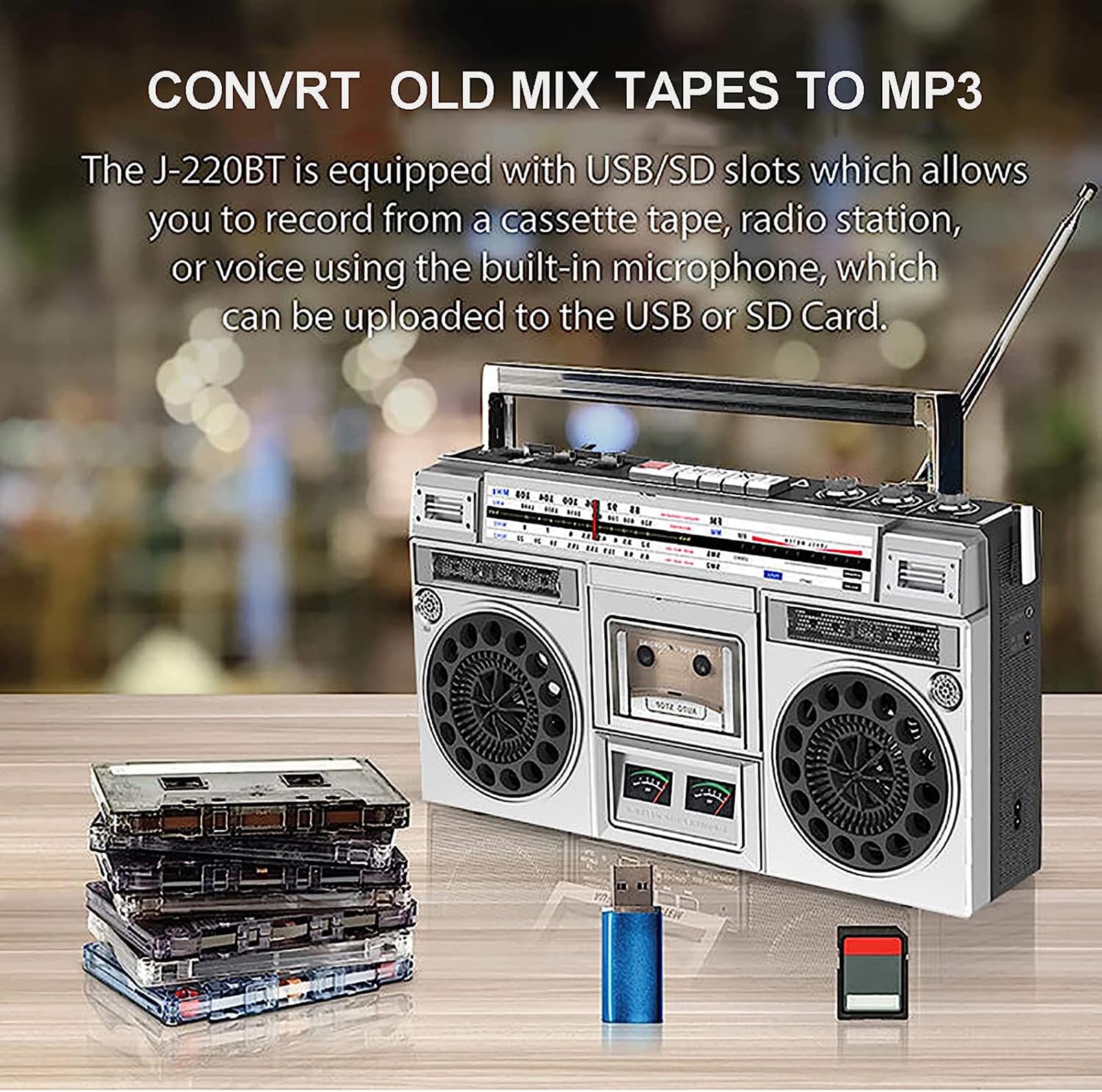 Odtwarzacz Kasetowy Z Radiem, Retro Boombox Odtwarzaczem CD, Radio AM/FM Głośnikiem I Gniazdem Słuchawkowym, Obsługa Kart SD Pamięci USB