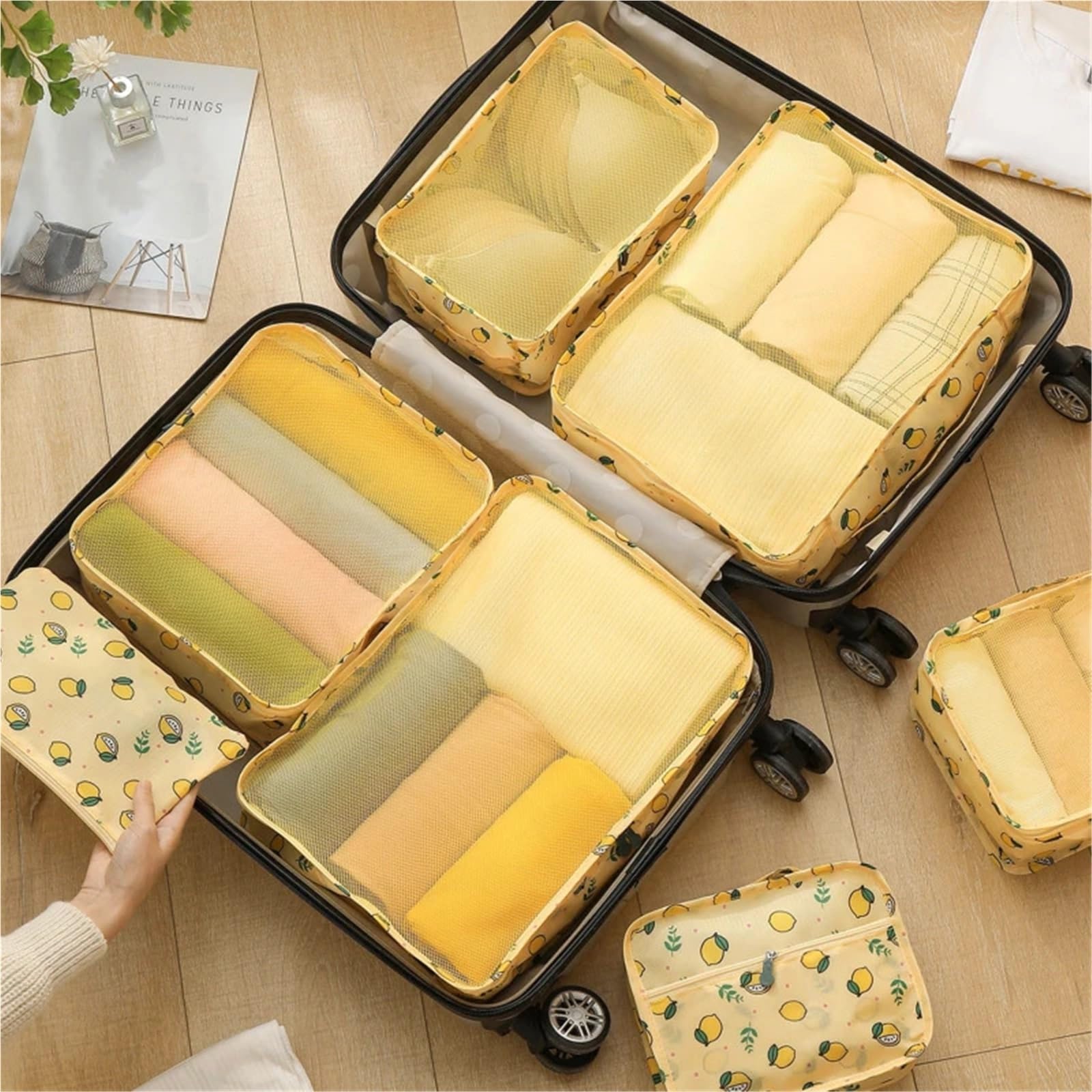 Set di 7 borse portaoggetti da viaggio, organizer for vestiti, scarpe, bagagli, cubo imballaggio, valigia, custodia ordinata per Vestiti, Scarpe, Cosmetici