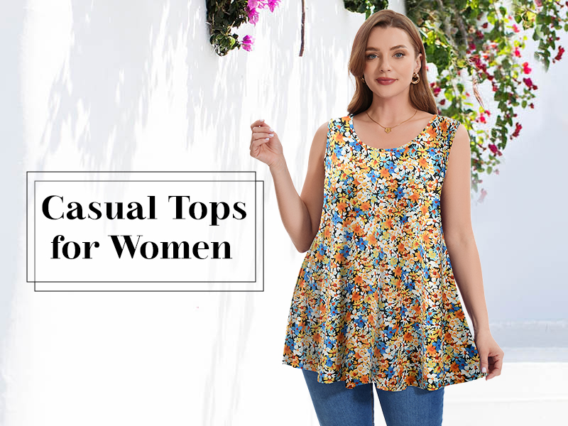 BELAROI Women's Plus Size Sleeveless Tunic Top - Loose Fit Flowy Tank, Red Flower Print (3X)