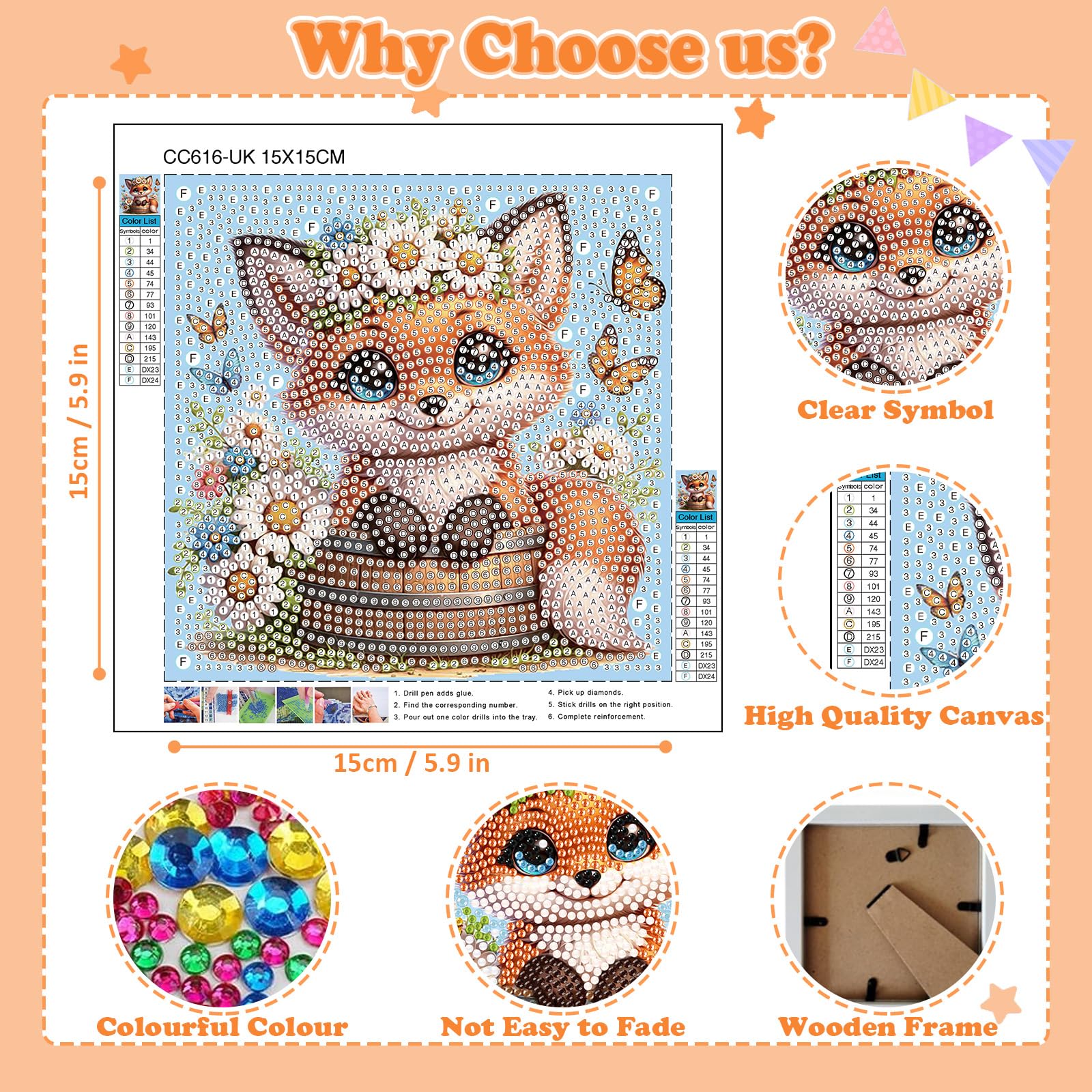Viart Fox Diamond Art for Kids with Frame-Fox Diamond Painting for Kids Animal Small Diamond Art Kits - Image 3