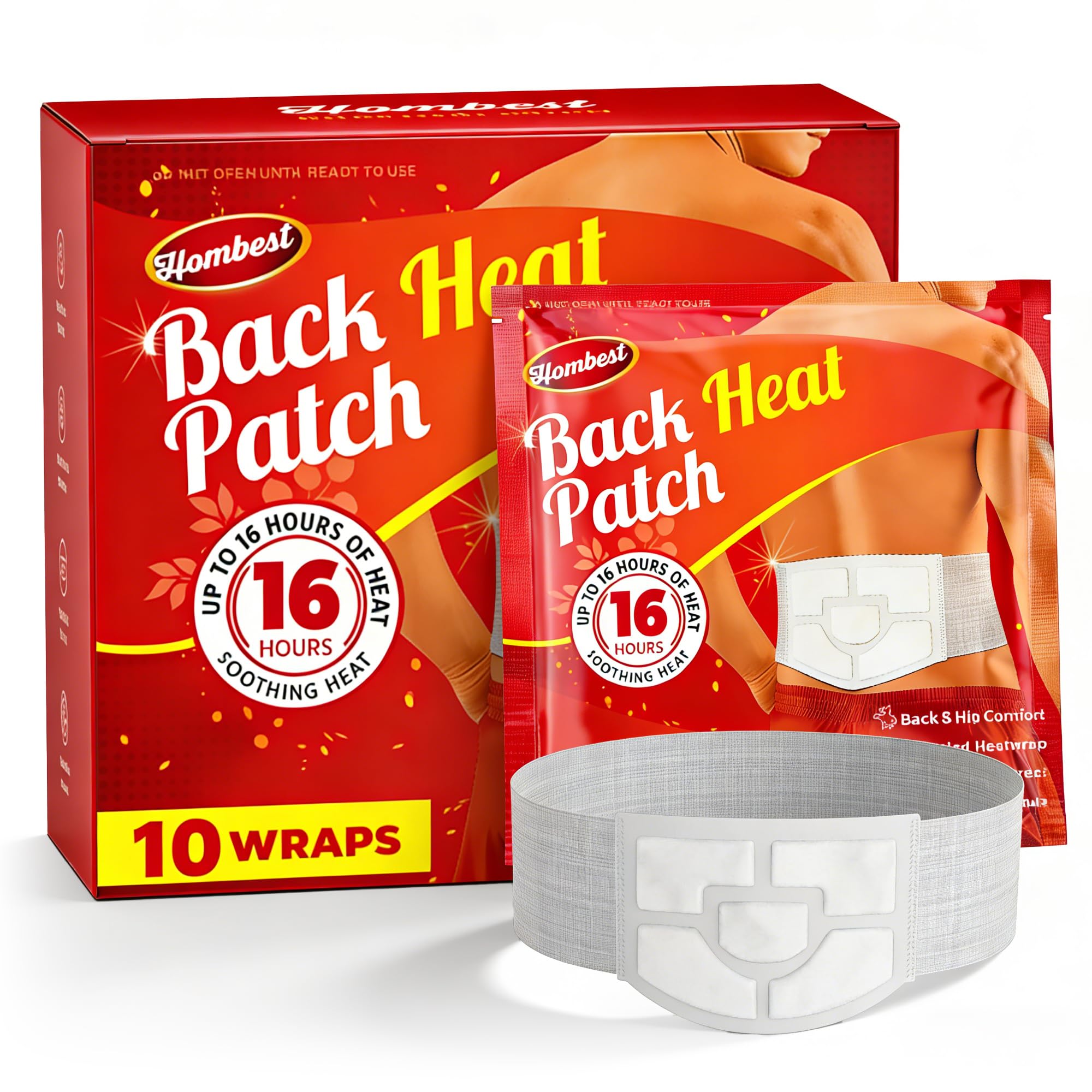 Photo 1 of HOMBEST Portable Back Heat Wraps - 10 Count Long-Lasting Air-Activated Heating Patches for Lower Back & Muscle Discomfort, Disposable Heating Pad for Men Women