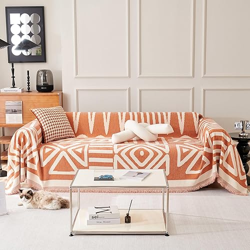 Miniatura 5 de VClife Bohemian Aztec Pattern Couch Cover for Sofa Large Couch Cover for 2 Cushion Couch Sofa Non Slip Chenille Sofa Cover for Sectional Couch White