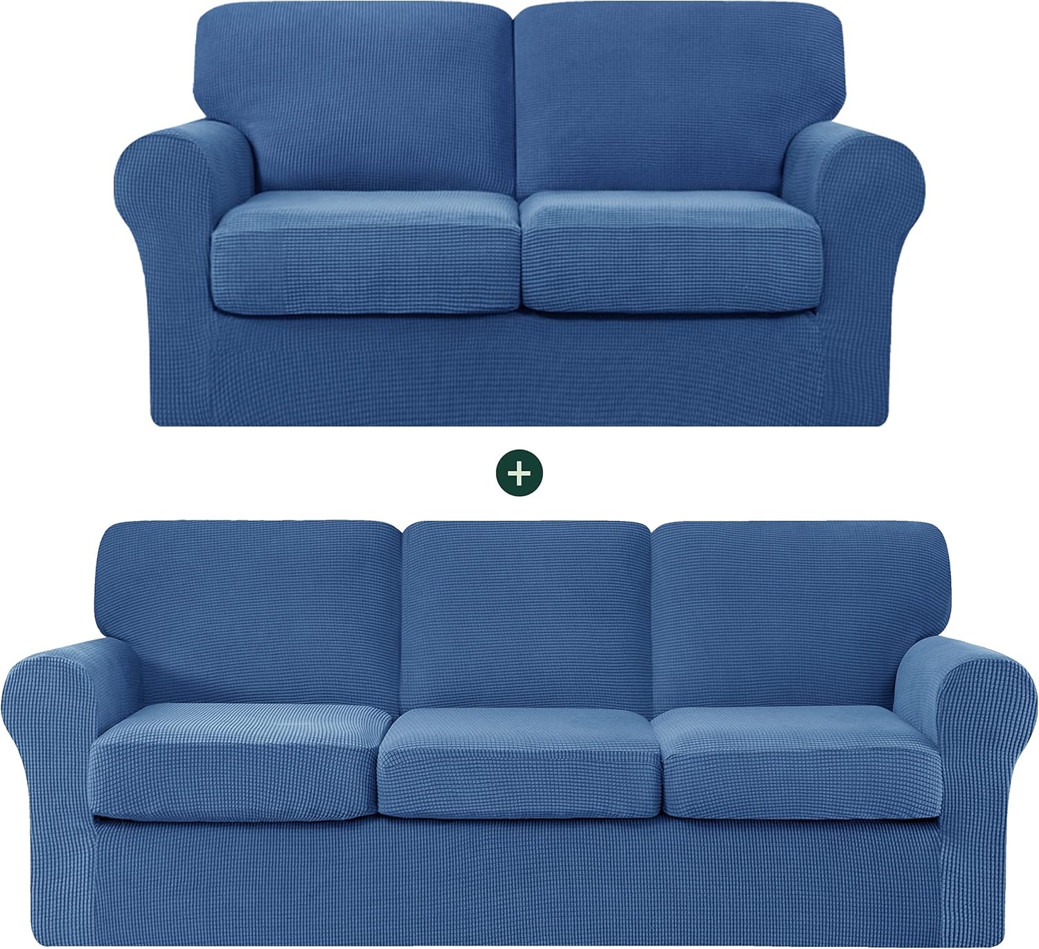 CHUN YI Loveseat Sofa Cover Bundles Large Couch Slipcover with Separate Backrests and Cushions, Checks Spandex Jacquard Fabric(Denim Blue)