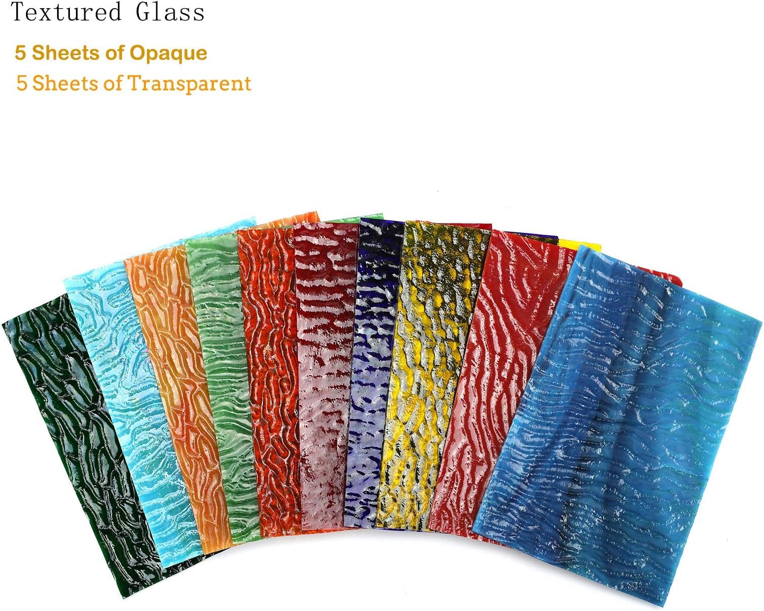 Lanyani (10 Sheets) Variety Textured Stained Glass Sheets Pack, 4 x 6 inch Large Cathedral Glass Mosaic Tiles for Crafts, Mixed Opaque&Transparent