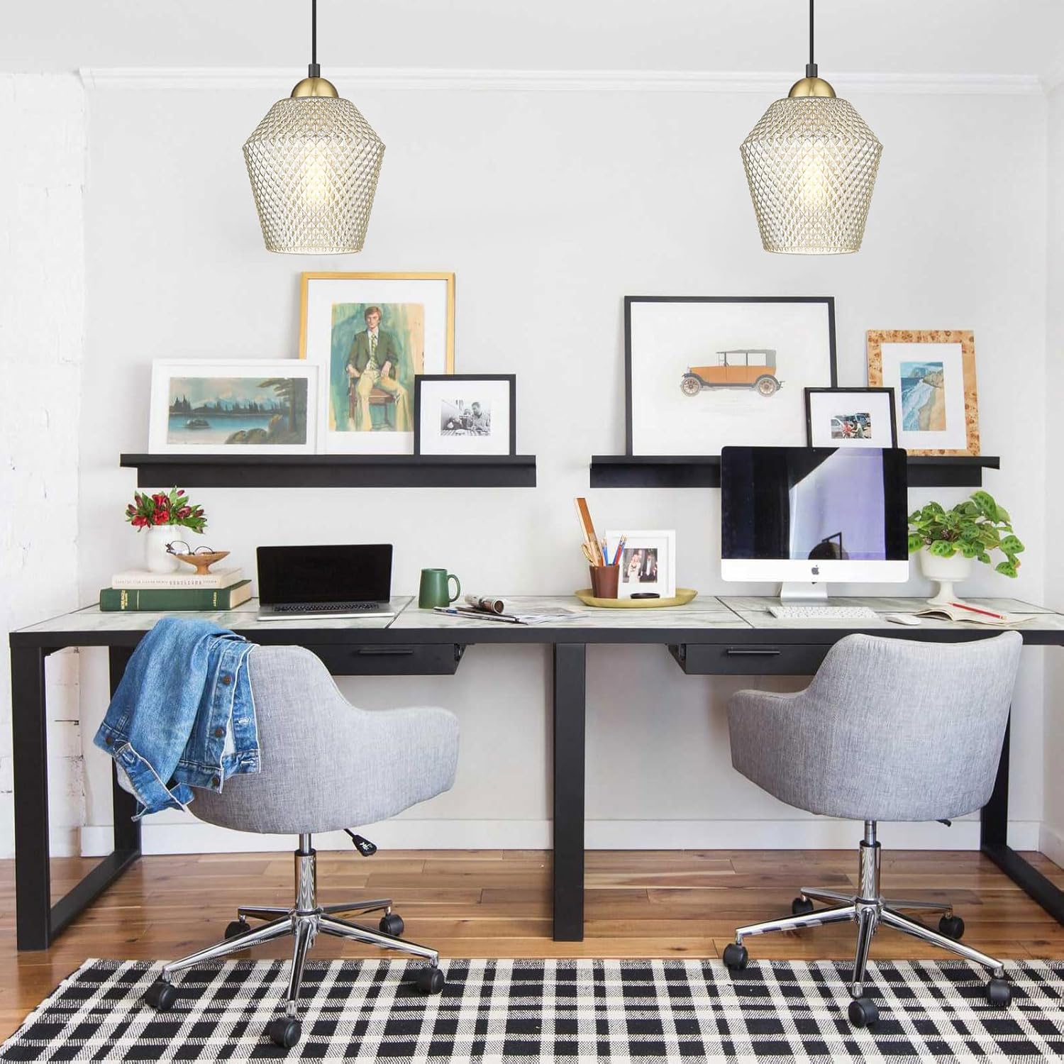 Darkaway 3pcs Modern Hanging Pendant Lights, 7inch Hanging Light Fixtures Over Kitchen Island with Cognac Glass Shade,Pendant Light for Kitchen Island Lighting Hanging Lamp Adjustable Height