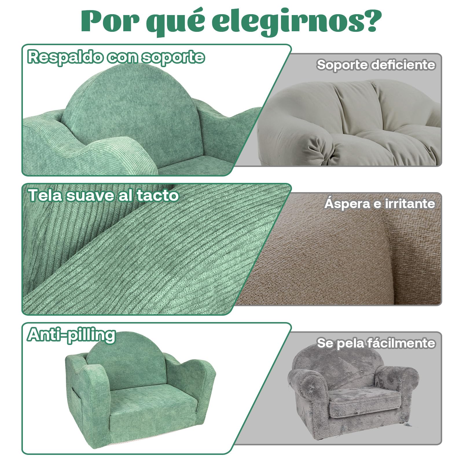 2 in 1 Sofa Infantil Plegable - Sillon Bebe para Niños 1 2 3 Años