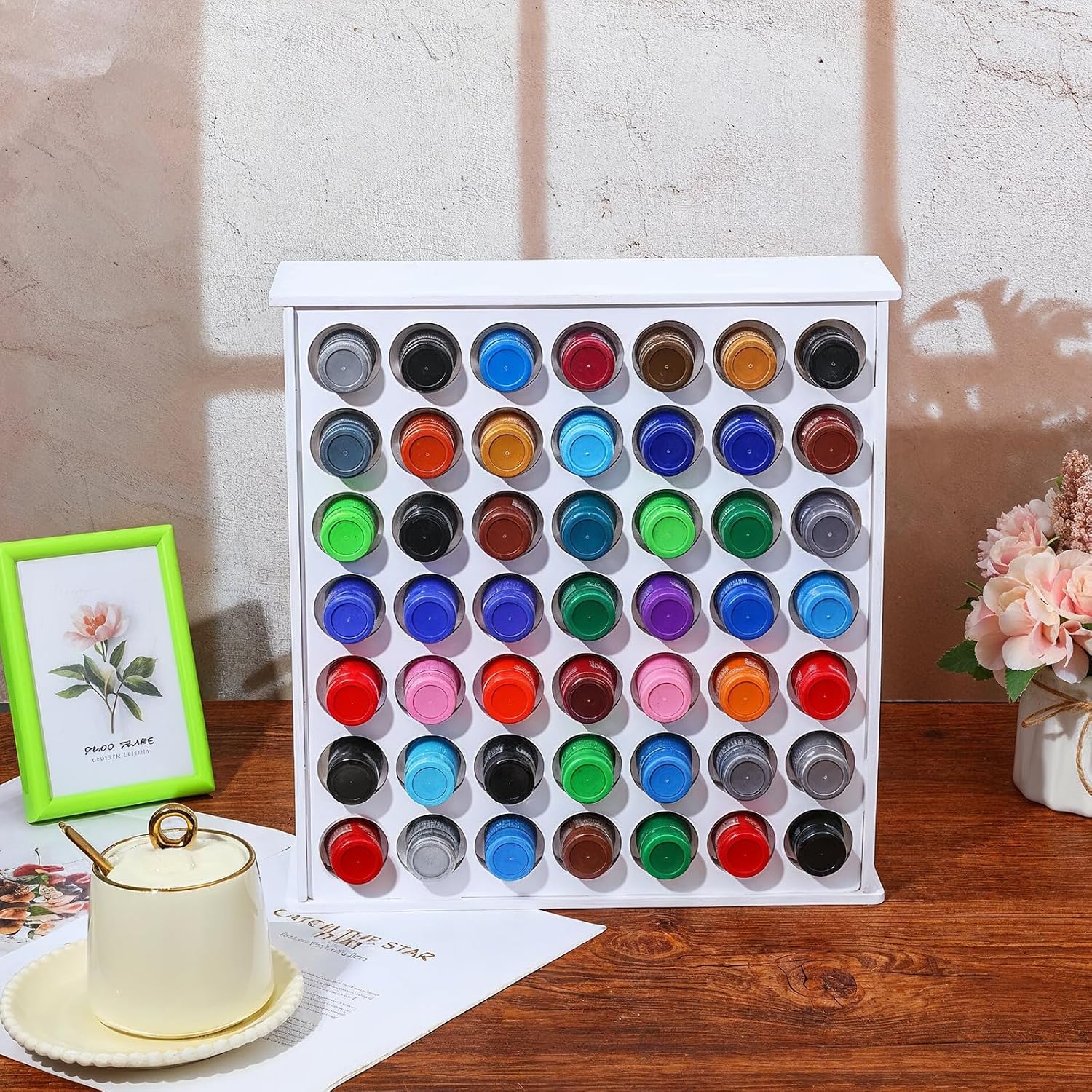 2 Pack Paint Organizer, 49 Holes Acrylic Paint Organizer, Craft Storage and Apple Barrel Vertical Storage, for 2oz Craft Paints