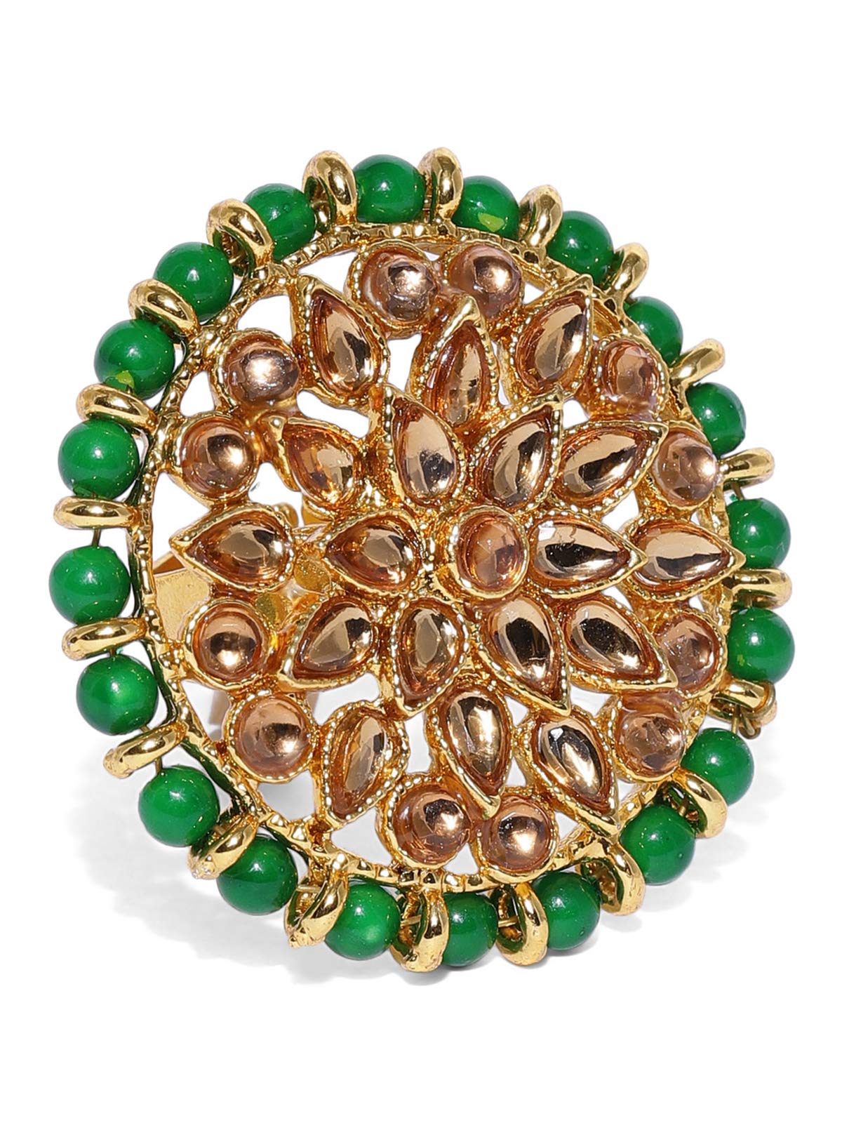 ZAVERI PEARLS Embellished With Stones And Green Beads Circular Shape Adjustable Finger Ring For Women-ZPFK8828 (B07XGM2VSW) Amazon Price History, Amazon Price Tracker