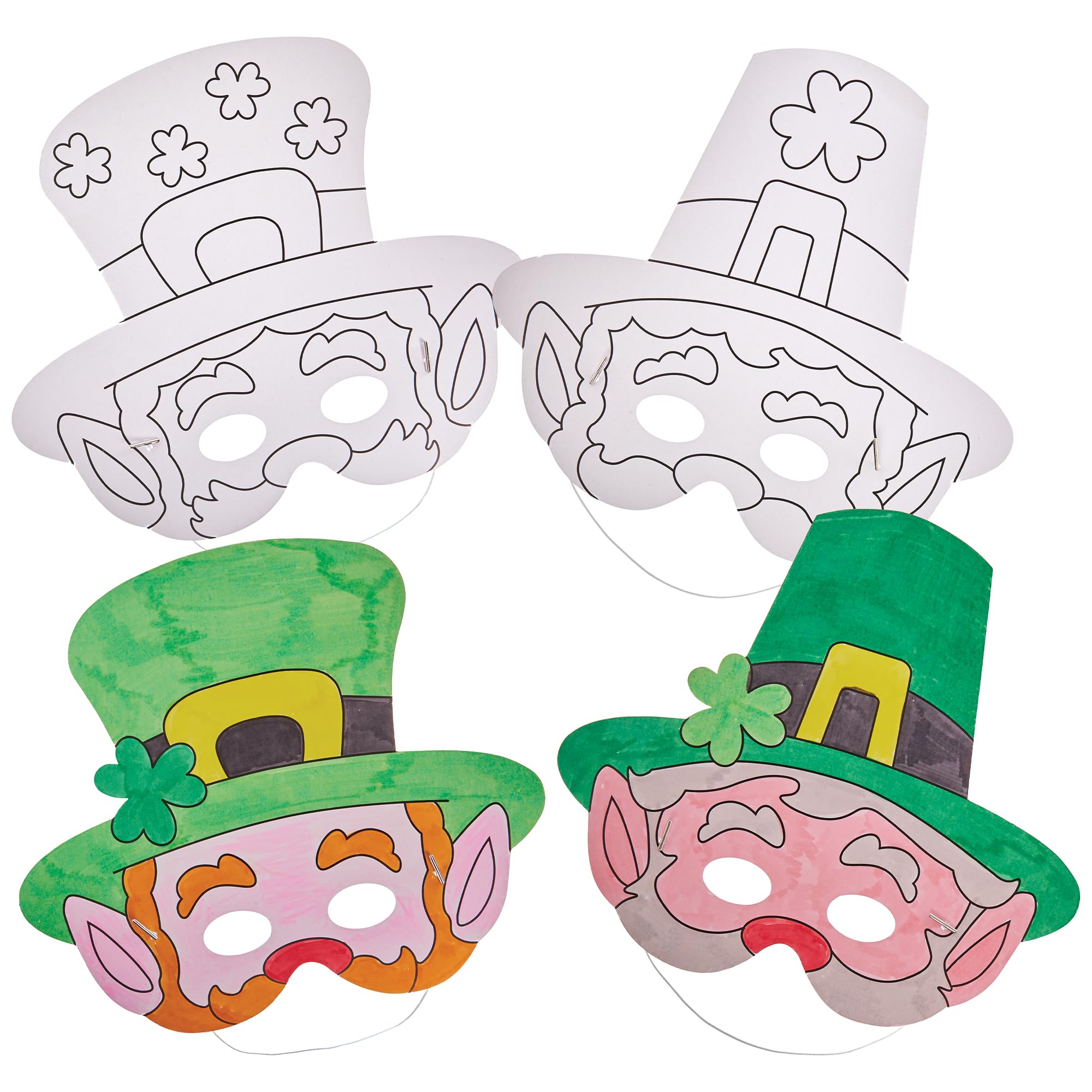 Baker Ross FX987 Leprechaun Colour In Masks - Pack of 8, St Patricks Day Dress Up for Kids