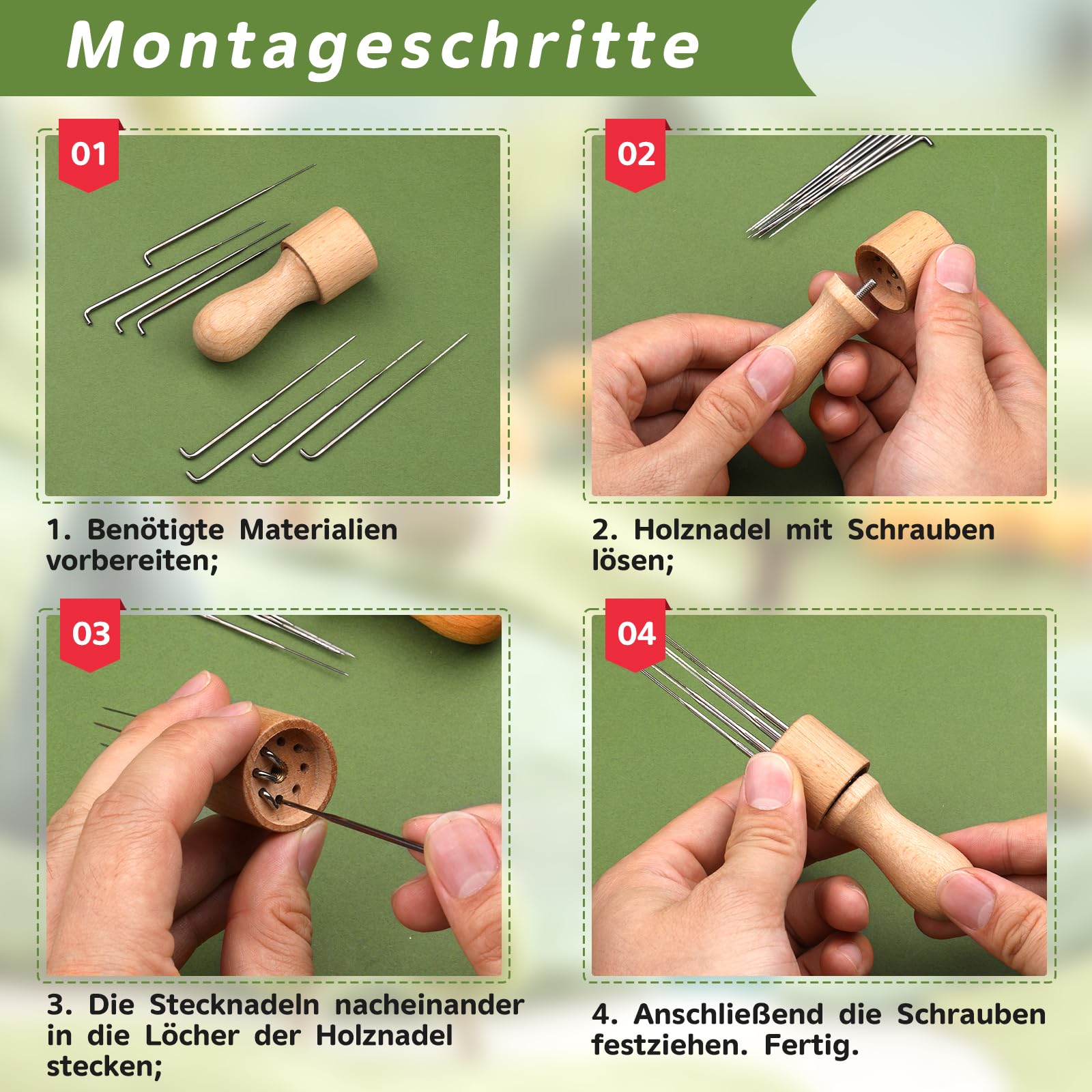 Riddur Filz Nadeln Set, Nadelfilz Set, 8×10 Zoll Filzen Pad, 90 Pcs Filznadeln, 3-Größe Holzgriff Halter, Filz Zubehör mit Aufbewahrungstasche für starterset Diy Handmade Crafts Dekoration