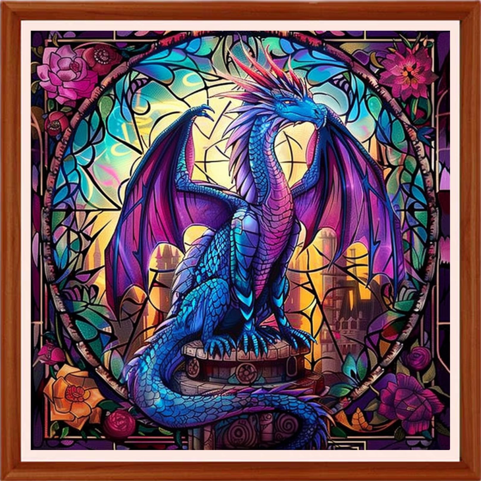 Hopeart Stamped Cross Stitch Kits for Beginner Embroidery Kits for Beginners Adults DIY 11CT Cross Stitch Patterns Needlepoint Kits Crossstitching Kits-Magic Dragon Flower 18x18 inchs
