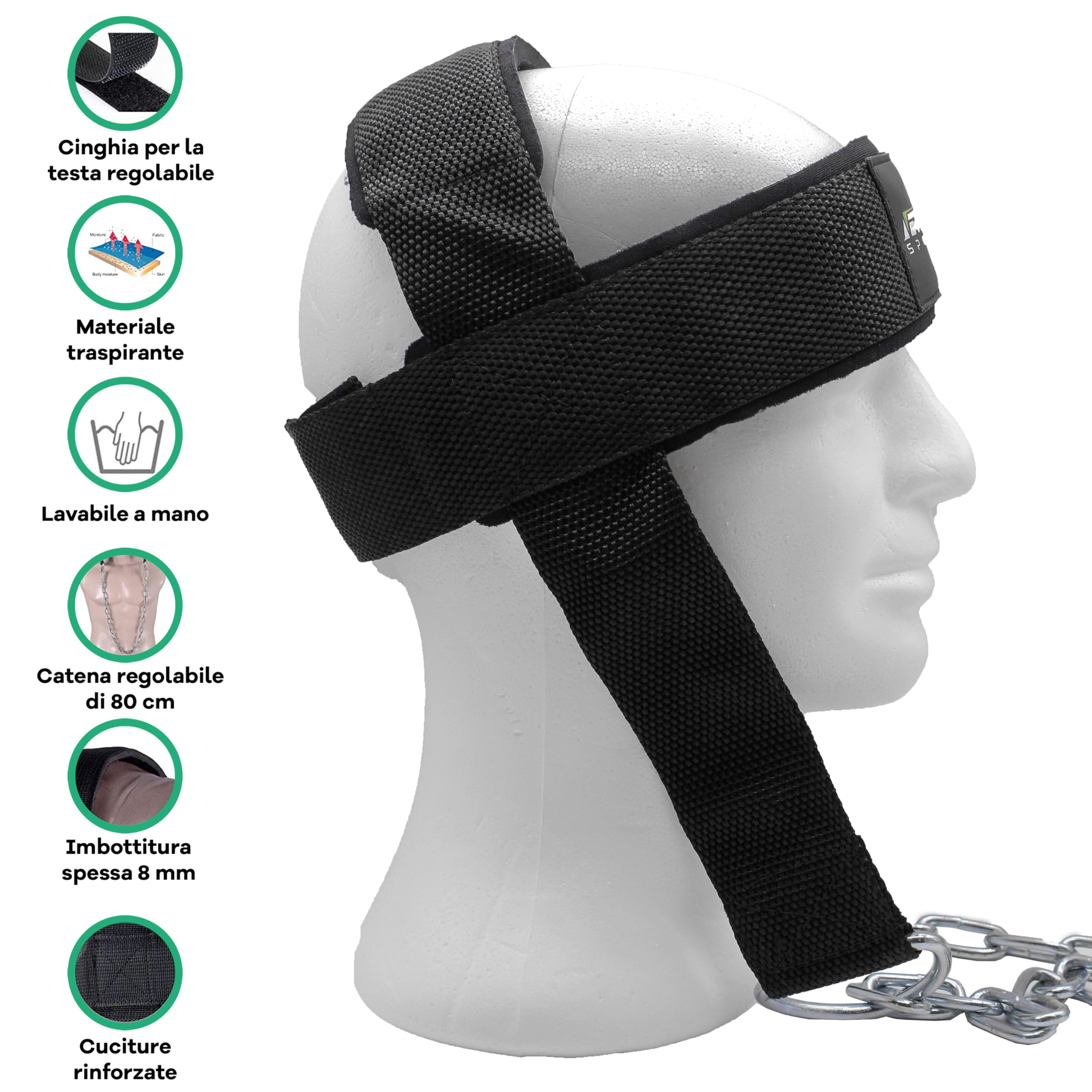 NetroxSports® - Allenatore del collo per rafforzare la zona del collo e del collo - Fasce per il collo regolabili e catena in acciaio da 80 cm - per bodybuilding, sollevamento pesi, boxe e sport da