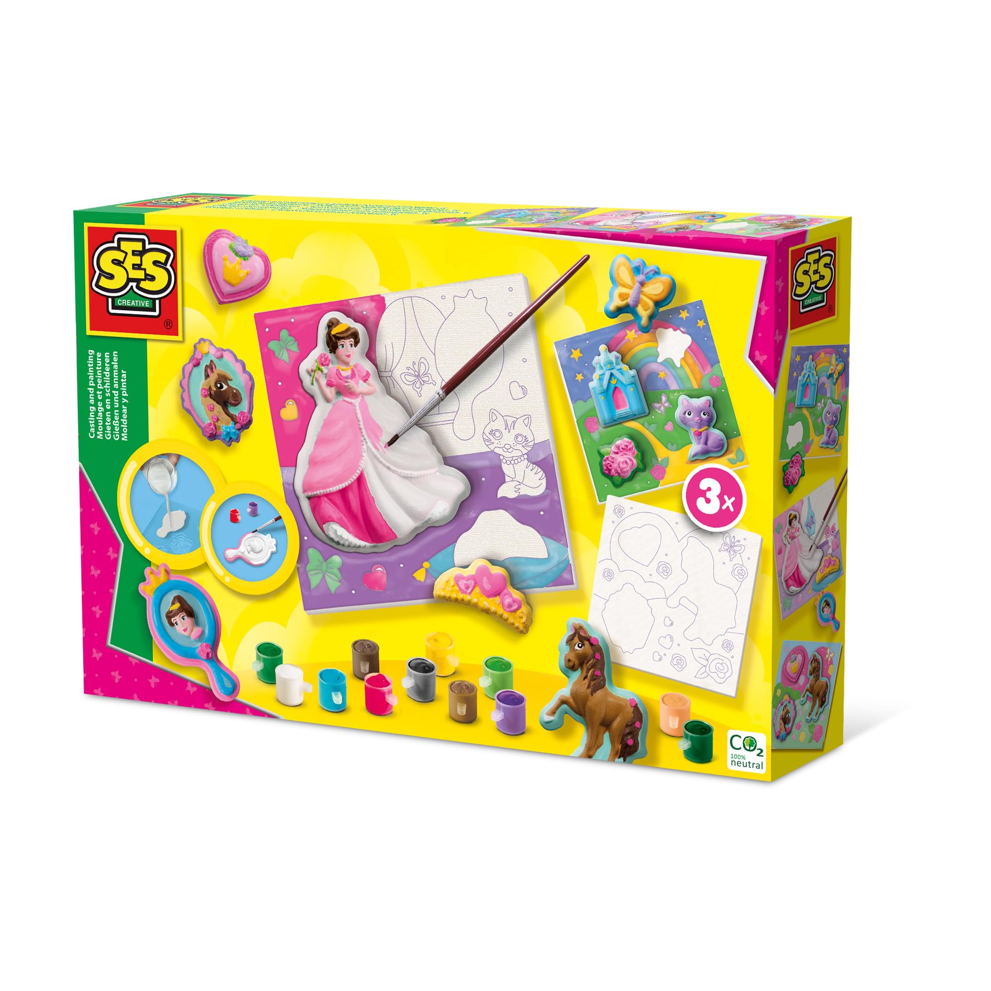 SES Creative Princess Painting Set - 3D Plaster Casting Canvases - Includes 12 Paints & Brush - 5+ Years