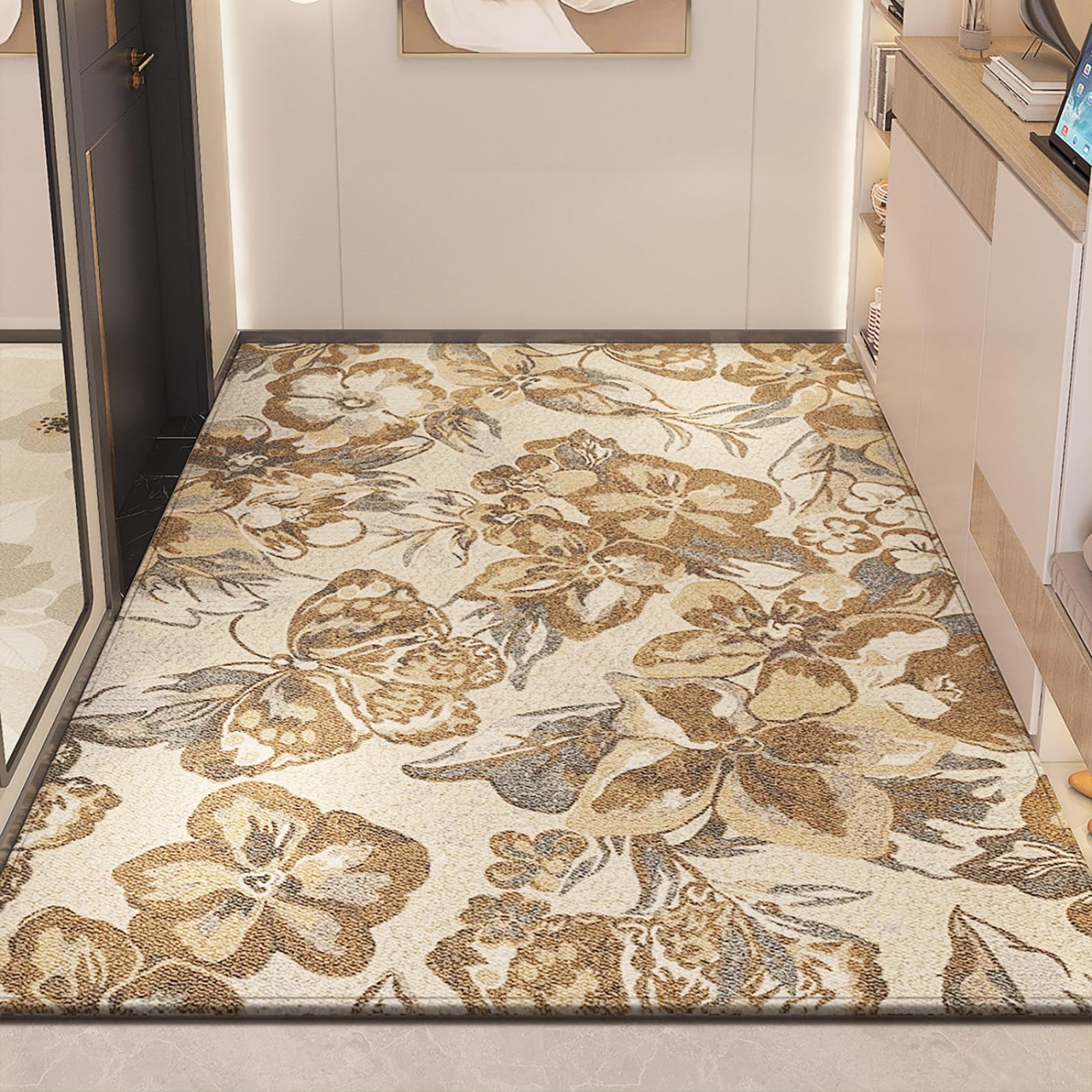 Felpudo Entrada Casa 90x150 Patrón De Mariposa Floral Marrón Felpudo Exterior Antideslizante Lavable Felpudos para Pasillo Cocina Puerta Jardín Decoración Alfombrilla para Entrada