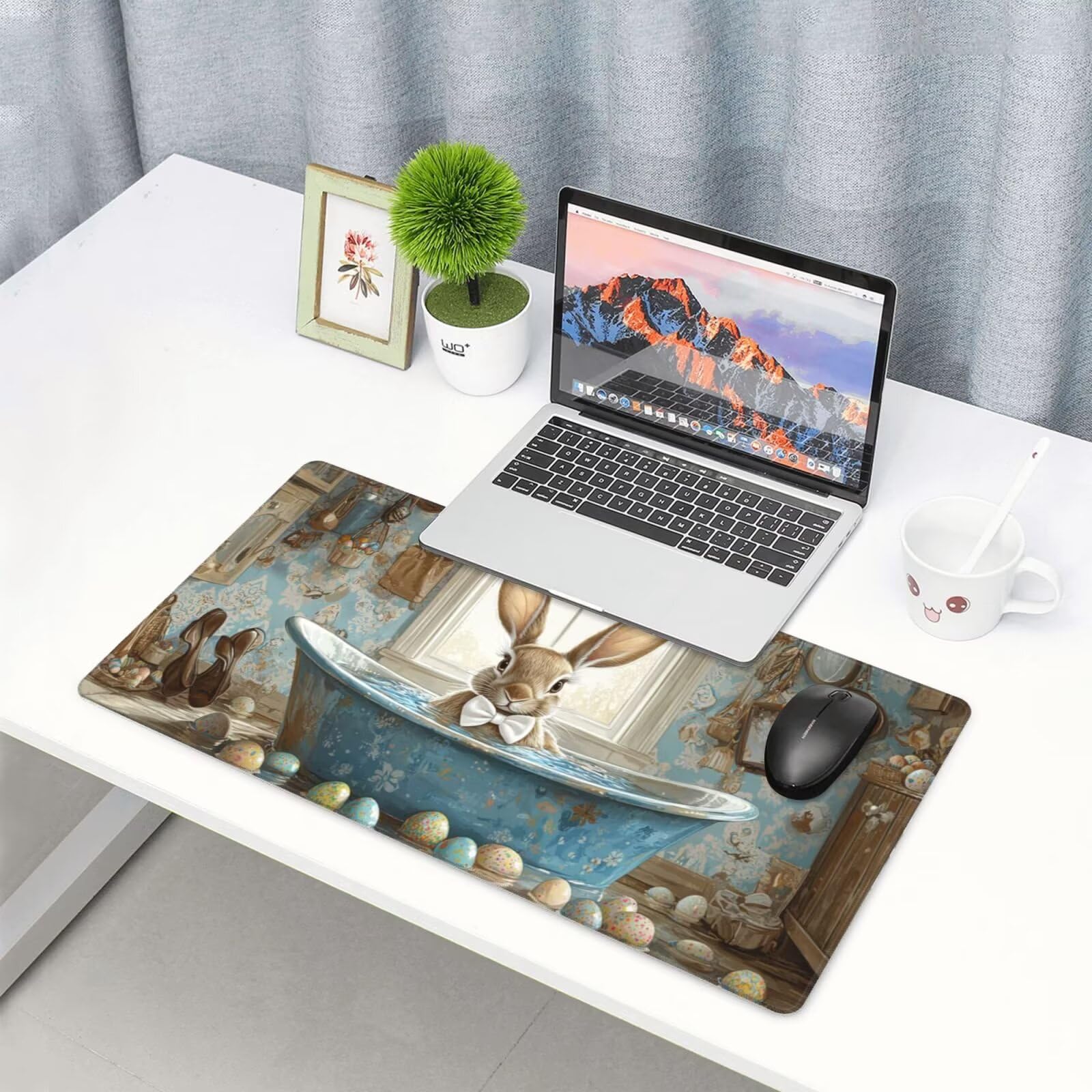 Duża podkładka pod mysz do wanny królika podkładka pod mysz XXL 1600 x 800 mm, wodoodporna podkładka pod biurko pod mysz, przeszyte krawędzie i antypoślizgowa mata na biurko do dekoracji biura,