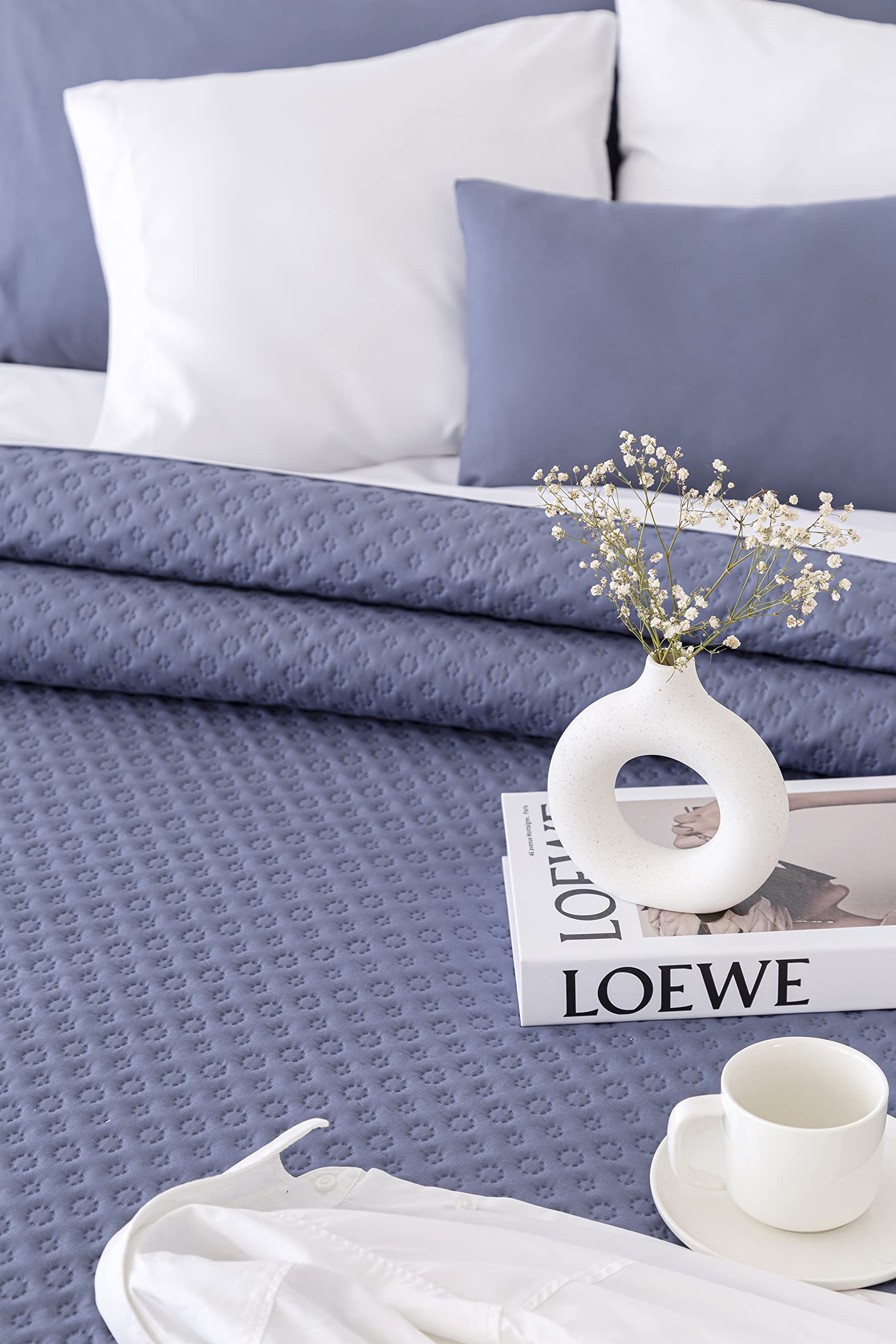 Todocama Copriletto trapuntato sottile con motivo piqué, per primavera, estate, autunno e inverno, 100% microfibra extra morbido, Copriletto multiuso, Letto 120/135 - 230x260cm, Blu Grigio