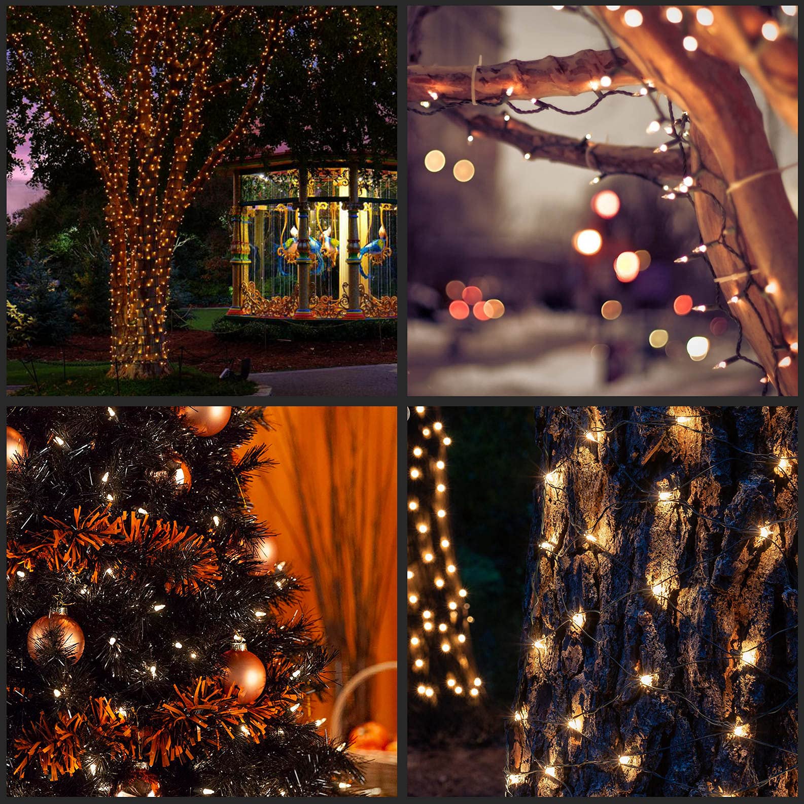 Luces de Navidad transparentes con cable negro, paquete de 2 juegos de 100 luces navideñas de 33 pies con certificación UL (transparente, cable negro) 8
