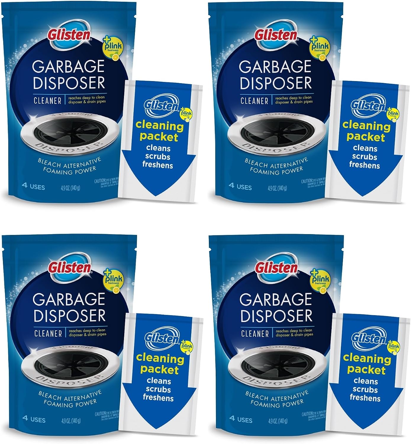 Glisten Garbage Disposer Foaming Cleaner, Lemon Scent, 4-Pack (16 Uses)
