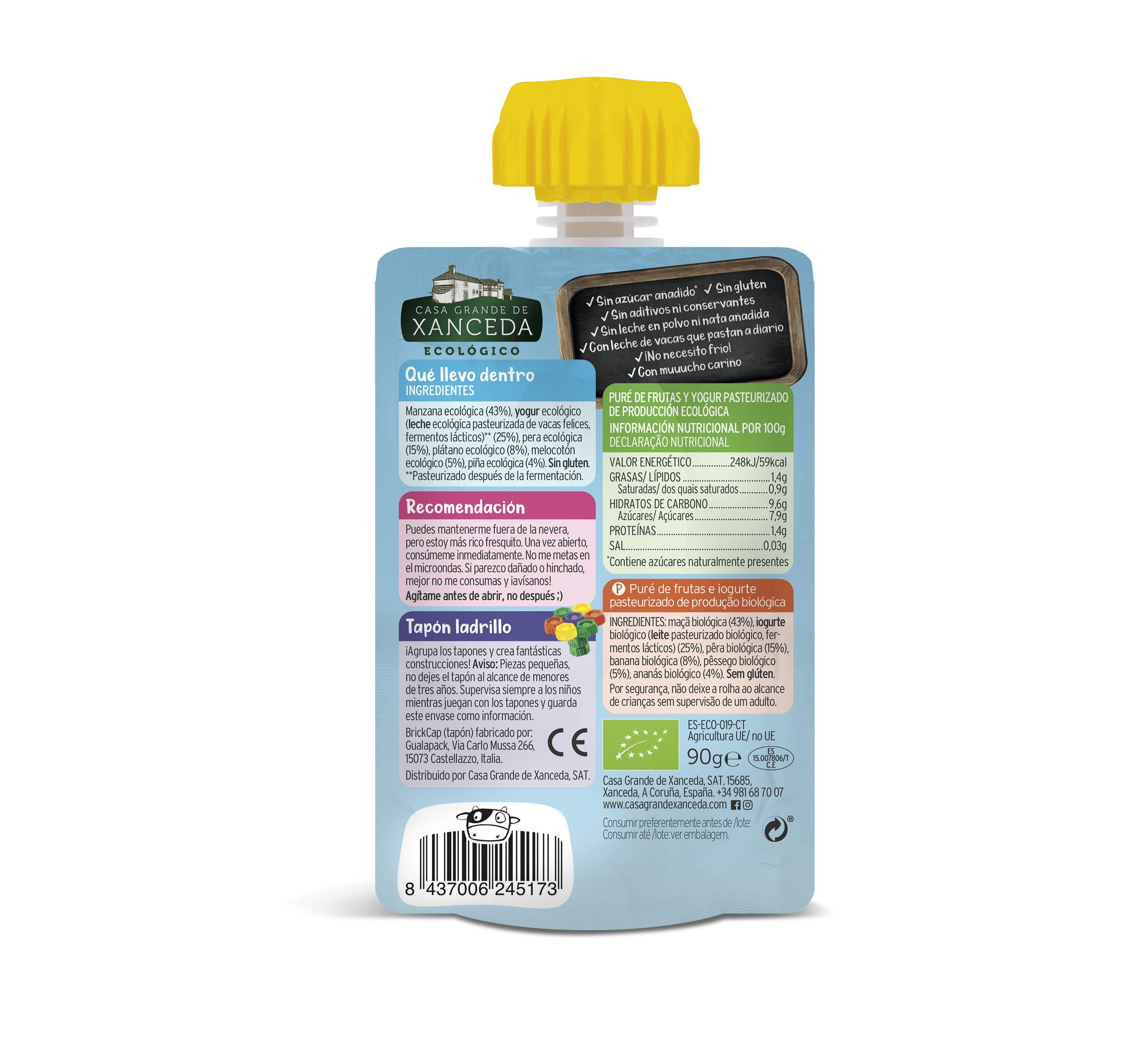 Casa Grande de Xanceda - Yogur ecológico de fruta ecológica Pack de 14 unidades (14 uds x90g)