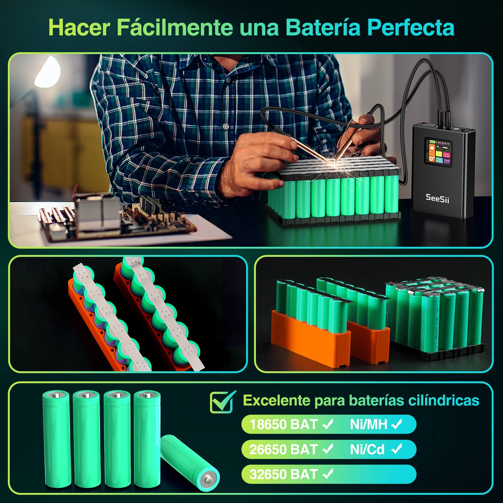 Seesii Soldador de Puntos - SE-215 Máquina de Soldadura por Punto Portátil para Batería LCD con 30 Engranajes Ajustables