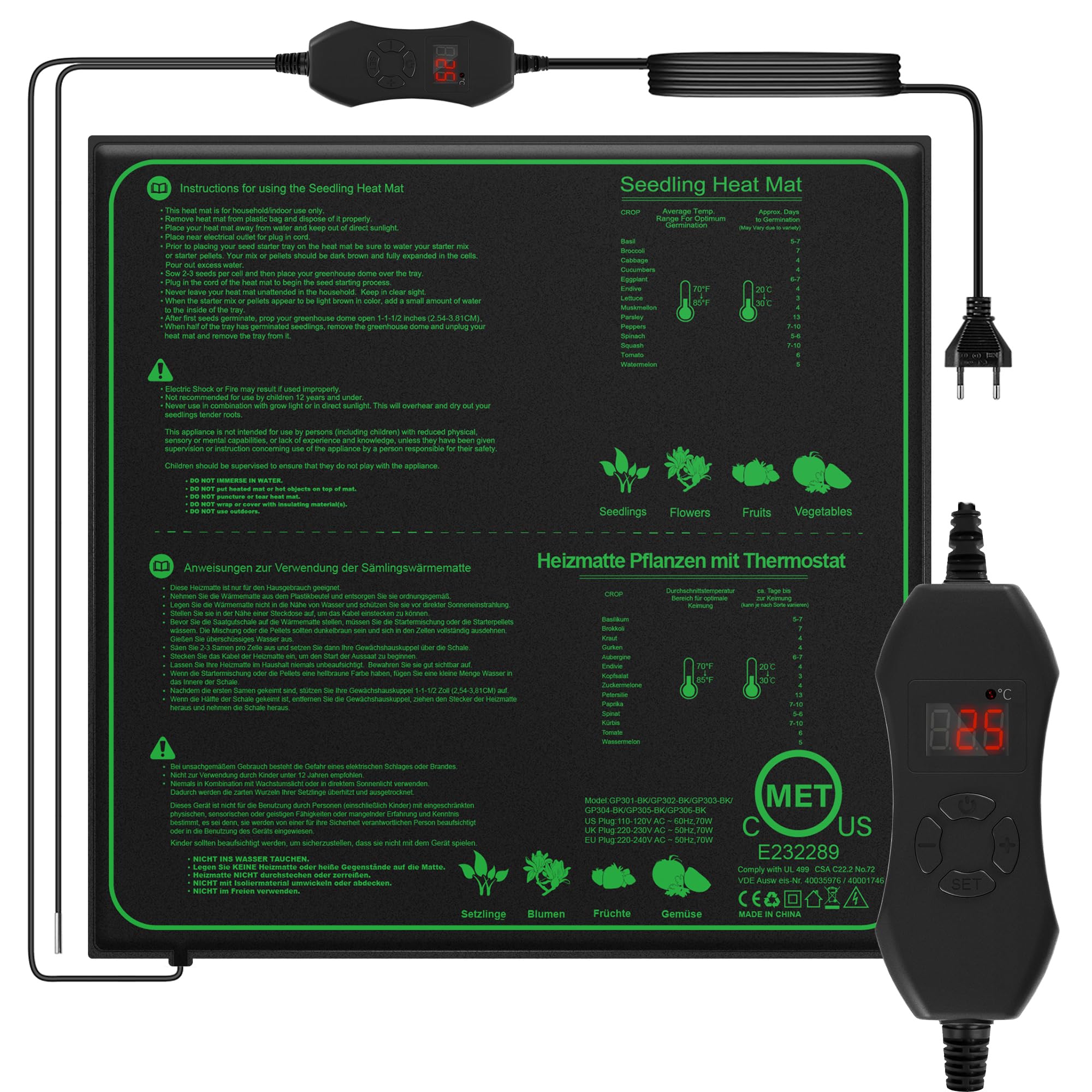 2 Tappetini Riscaldanti Per Piante E Animali - 21W, 25x52.5 Cm, Temperatura Fino A 40°C, Impermeabili IP67, Per Semenzai, Terrari, Rettili