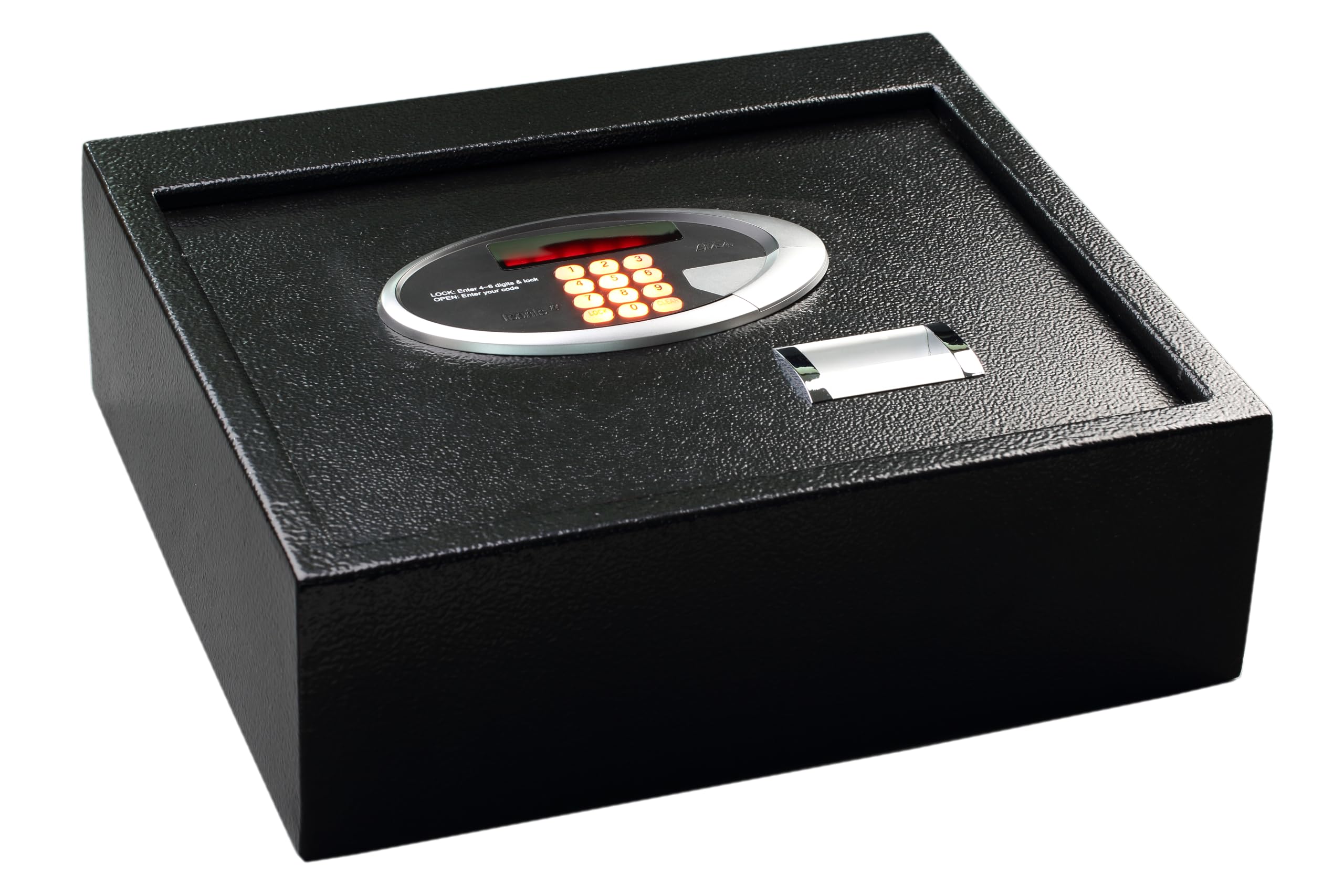 jvd's iconic advanced electronic safe with code lock, dual steel bolts, audit trail with top open safe, 15 laptop and battey operated, black