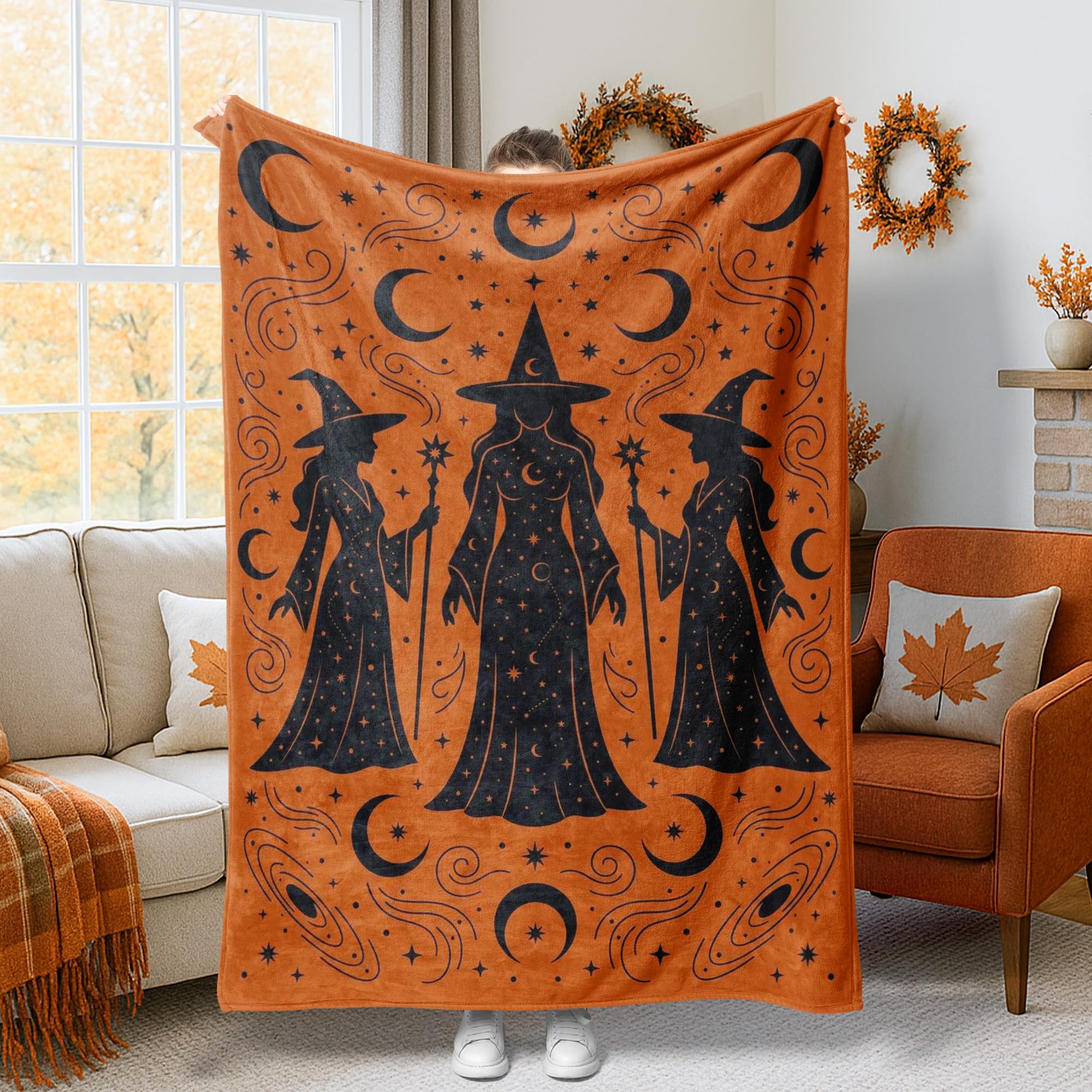 Couverture de sorcière mystique, le cadeau d'Halloween idéal pour décorer lit et dortoir