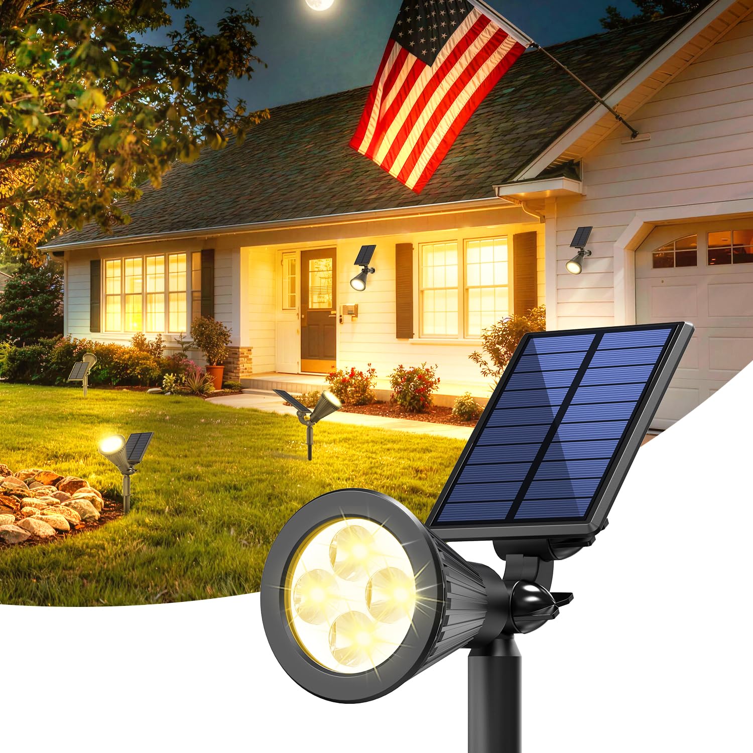 Photo 1 of JEJOT 1 Pack Solar Lights Outdoor Waterproof,Warm White Light,2 Lighting Modes,Solar Powered Spotlights for Yard Garden Solar Spot Lights for Flag Landscape Auto On/Off