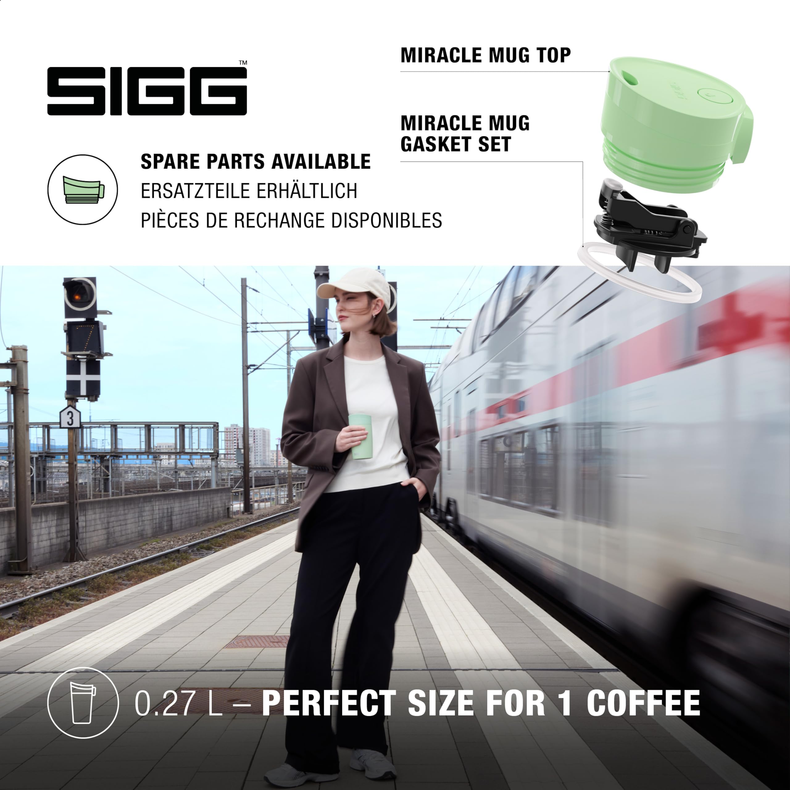 Sigg - Mug Thermos - Travel Mug Miracle Green Touch - Chaud & Froid - Étanche - Compatible Tous Porte-gobelets - Sans BPA - Acier Inoxydable 18/8 - Sport, Camping, Voyage - Vert - 0,27L