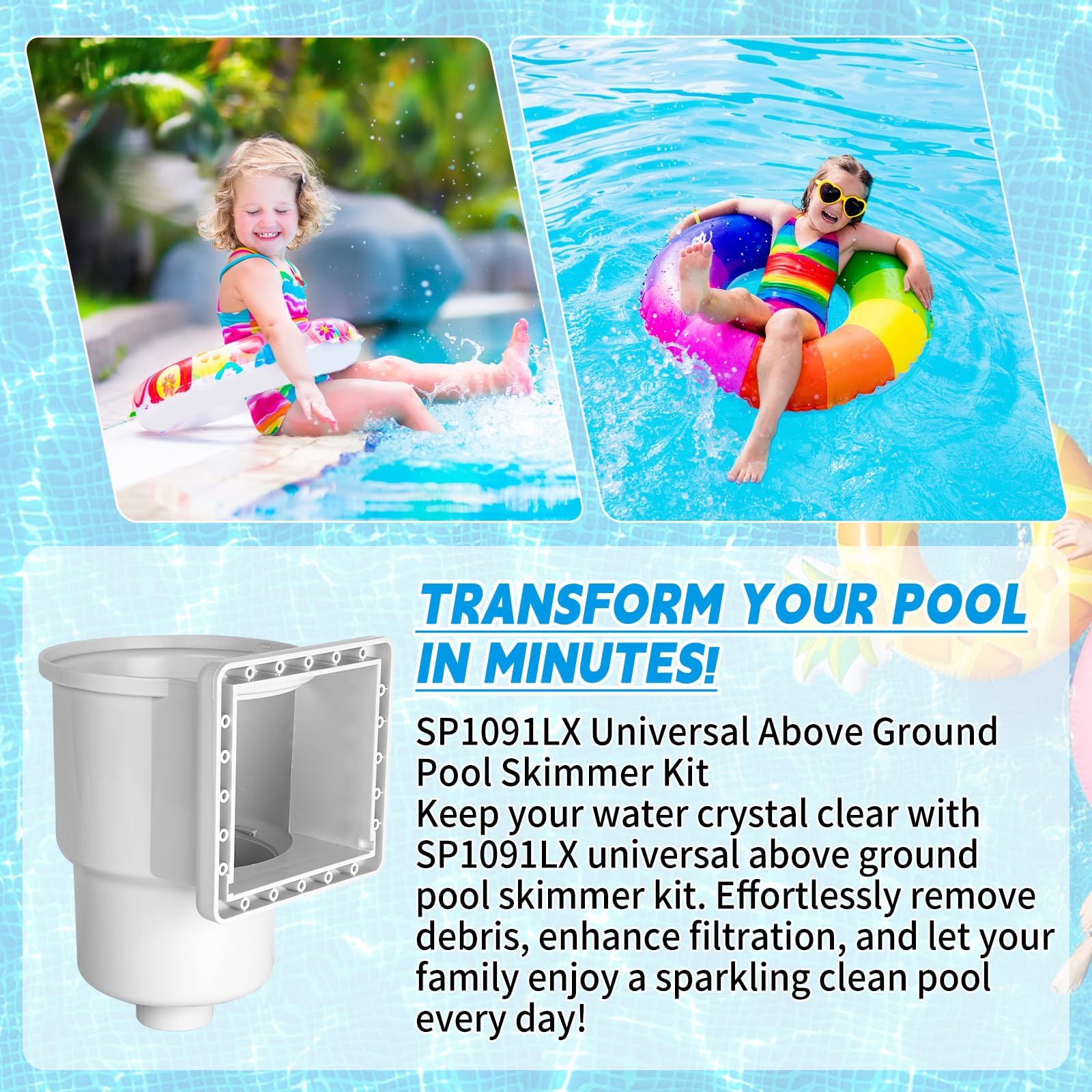 SP1091LX Kit universal de skimmer para piscina sobre el suelo con accesorios, compatible con aberturas de pared estándar de 6 pulgadas, sustituye a los modelos SP1090, SP1091ES, SP1095ES
