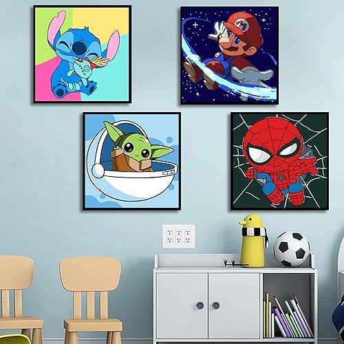 Miniatura 6 de xackcme Paquete de 4 pinturas de dibujos animados por números para niños, pintura de dibujos animados por números para niños de 4 a 8 a 12 años,