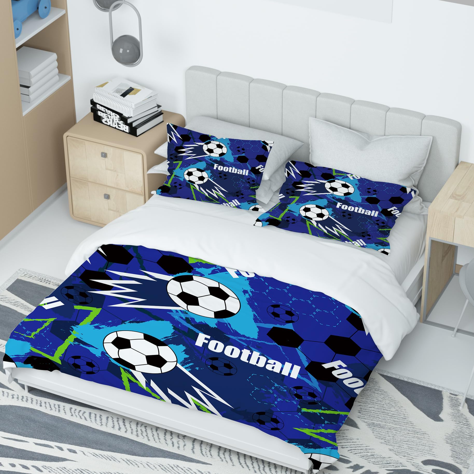 Juego de Ropa de Cama con Estampado de fútbol, Ropa de Cama Infantil de 3 Piezas, Ropa de Cama de Microfibra, Funda nórdica con 2 Fundas de Almohada de 65 x 65 cm (fútbol 03, 220 x 240 cm)