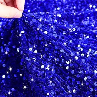 Blue Sequin Fabric Sparkle Sequin Velvet Fabric by the Yard 1 Yard Mermaid Reversible Sequin Fabric Large Sequins Sensory Fabric Big Paillette Metallic Fabric for Costumes Cloths Sewing Gowns