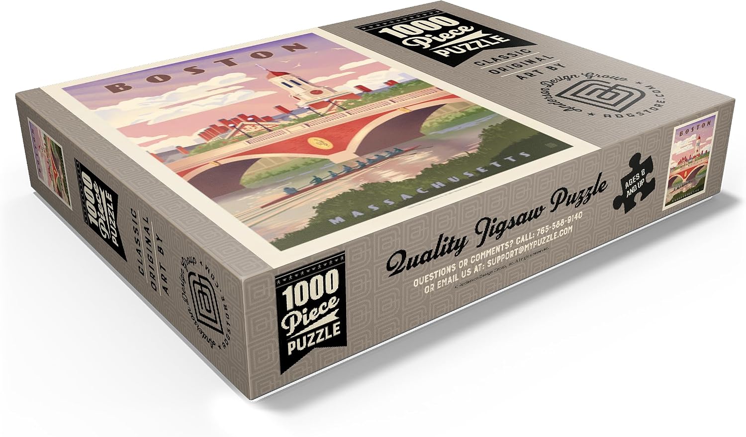 MyPuzzle Boston: Anderson Memorial Bridge, Vintage Poster - Premium 1000 Piece Jigsaw Puzzle for Adults