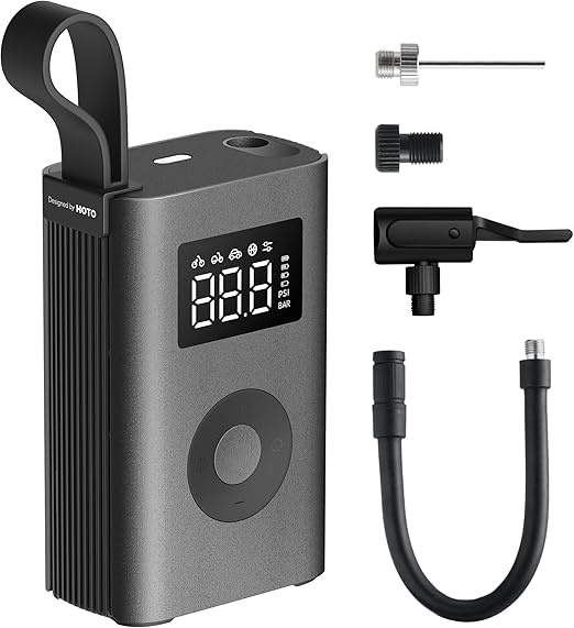 HOTO Air Pump ADV, Tire Inflator Portable Air Compressor with Digital Pressure Gauge 150PSI, Electric Tire Pump with 2 * 2000mAh Battery, Air Compressor Fits for Car, Motorcycle, Bike, Ball