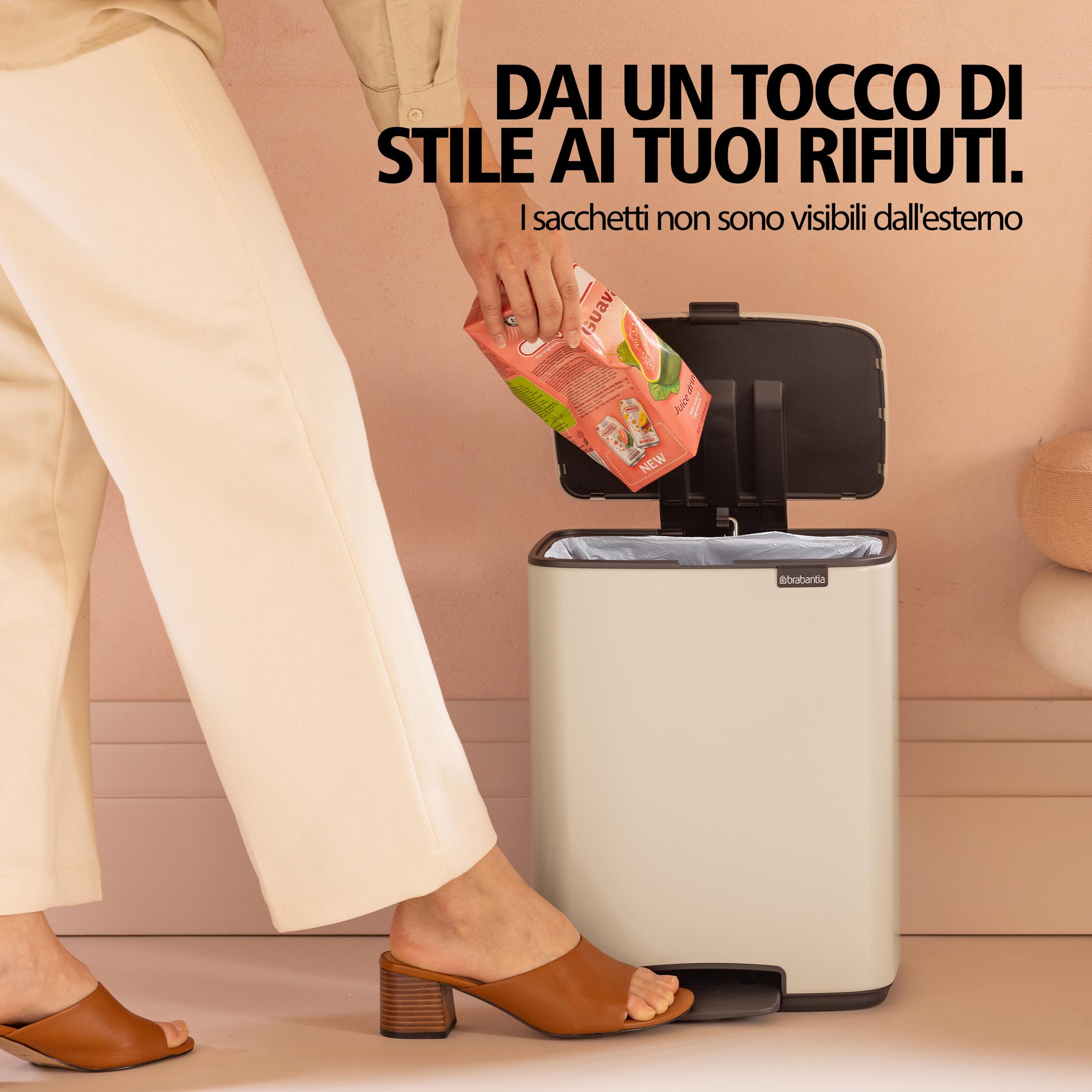 Brabantia Pattumiera a pedale Bo 12L (White), Pattumiera con pedale e coperchio a chiusura soft, Secchio spazzatura facile da pulire con secchio interno rimovibile e sacchetti PerfectFit inclusi