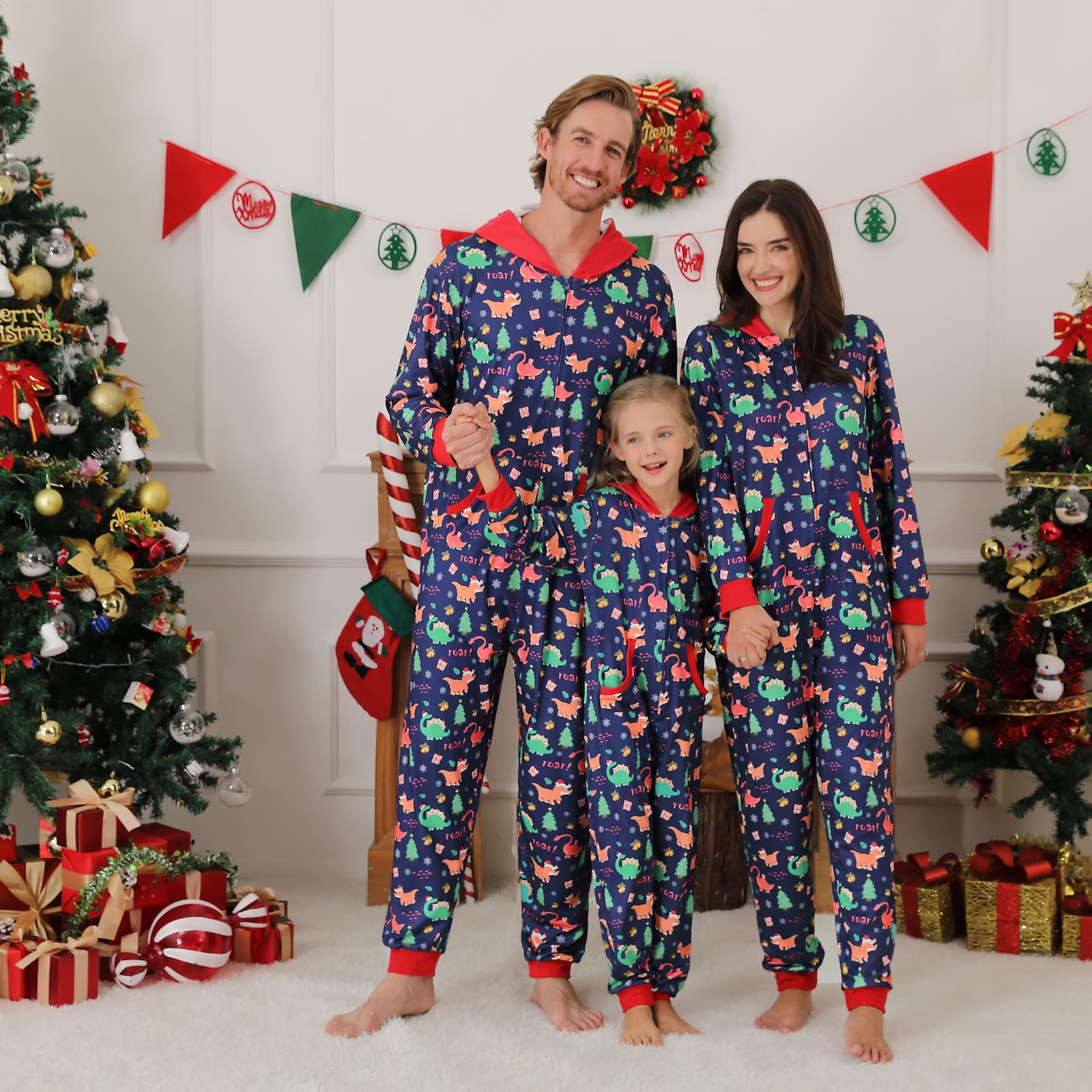 Weixinbuy Pijamas de Navidad para la familia, conjuntos de pijamas de Navidad a juego para adultos y niños, pijamas de Navidad con capucha