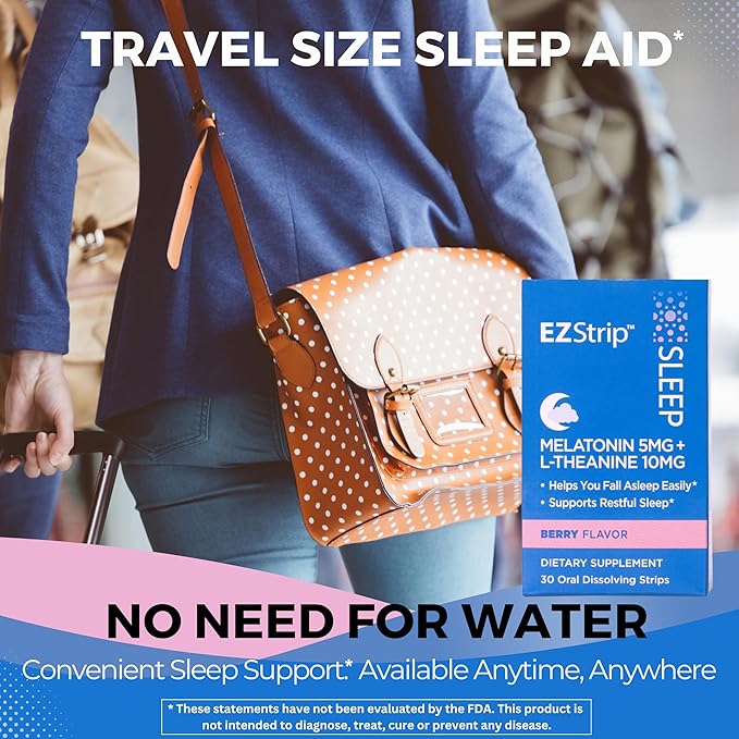 Sleep Aid Supplement - Berry Flavor, 30 Count - Dissolving Sleep Strips with Melatonin and L Theanine for Support with Falling Asleep - Made in The USA, Sugar and Gluten-Free