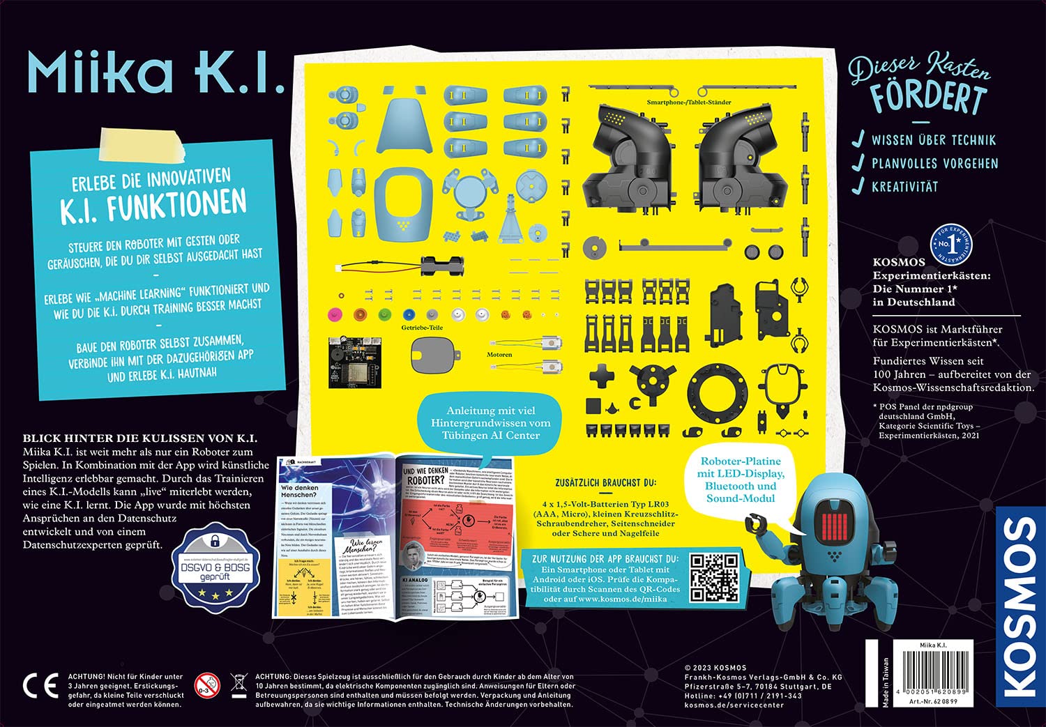 KOSMOS 620899 Miika K.I. Robot, doświadczaj i rozumiesz sztuczną inteligencję, trenuj go gestami lub głosem, innowacyjna skrzynka eksperymentalna dla dzieci od 10 lat, zabawka robota